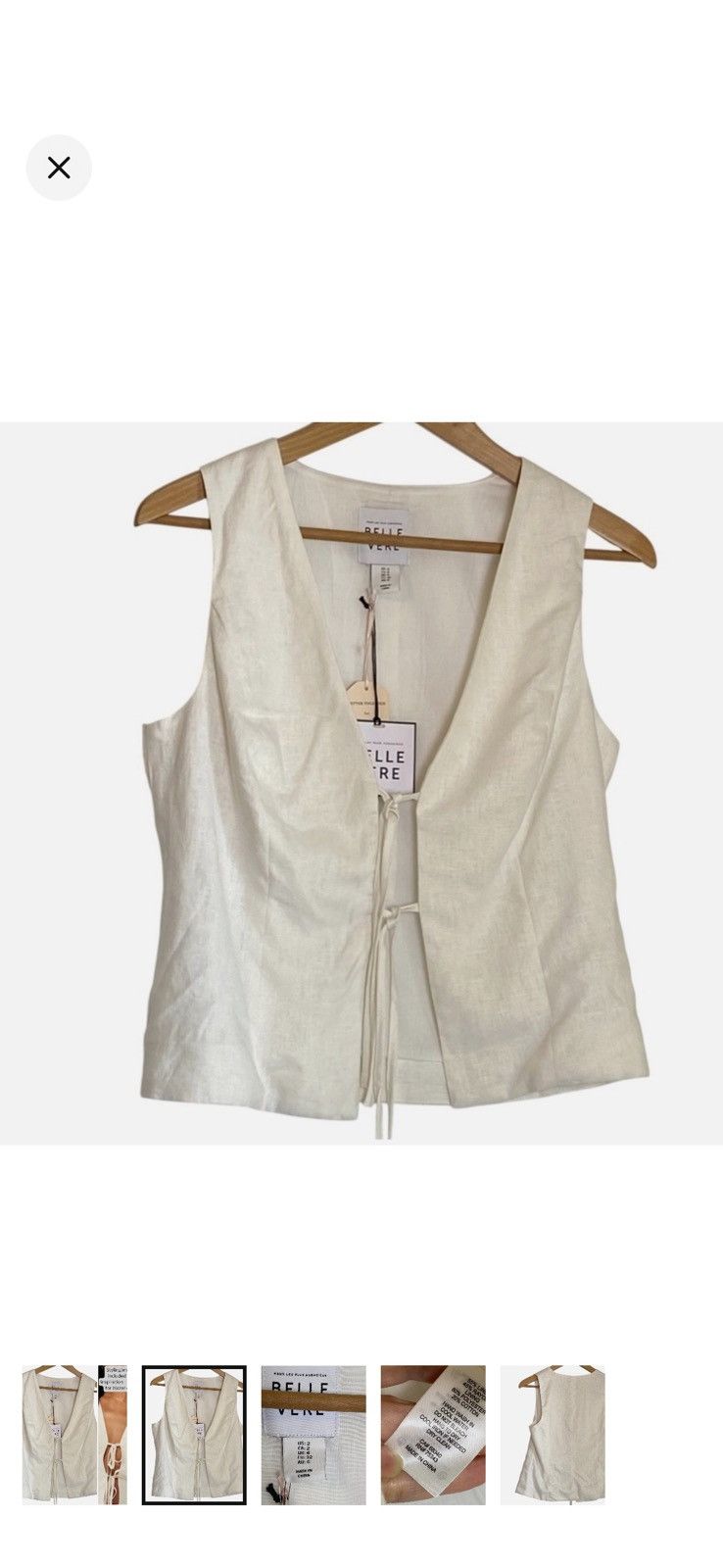 Anthropologie NWT Anthropologie Belle Vere Tie Front Vest Top Linen Blend Size XS / US 0-2 / IT 36-38 - 2 Thumbnail