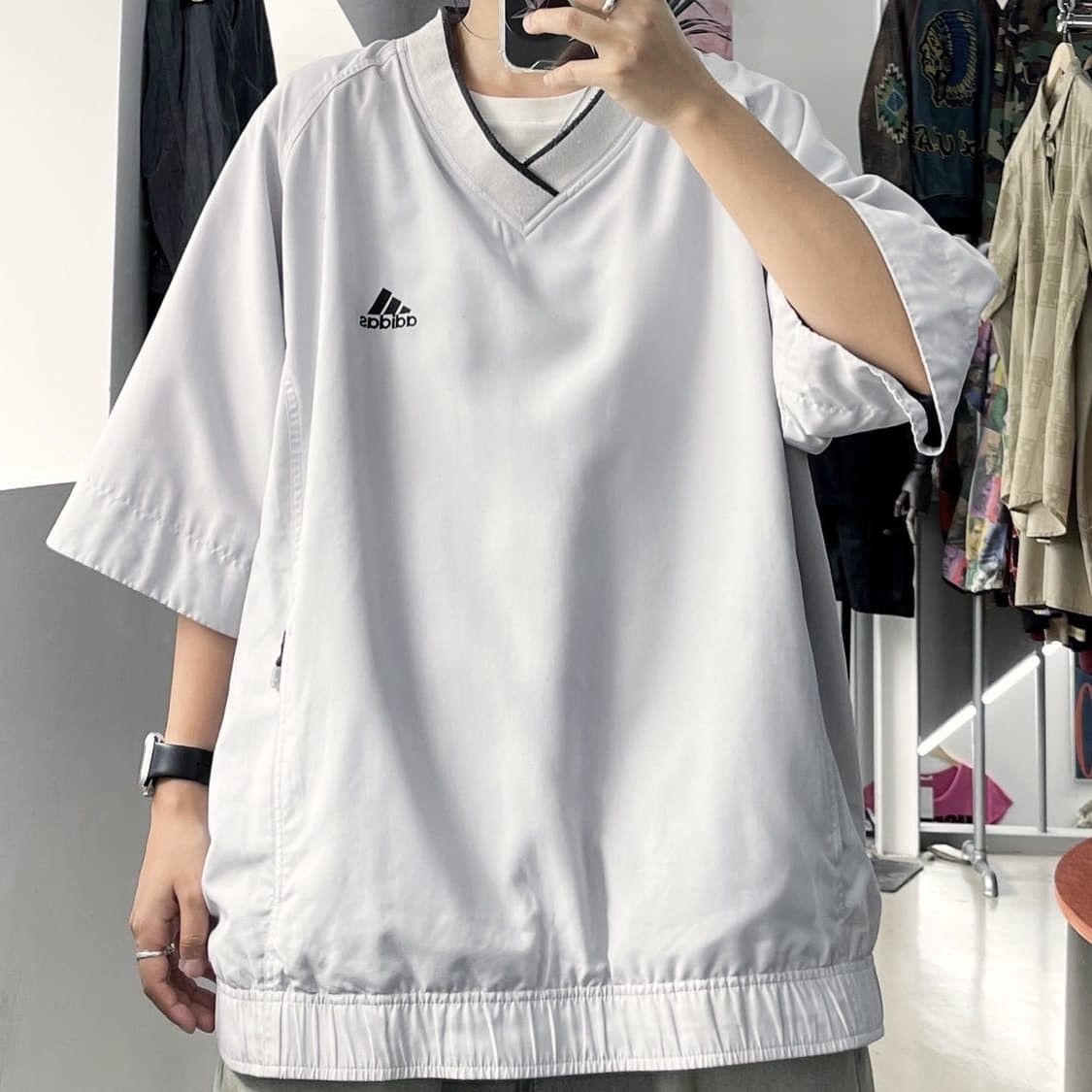 Adidas Vintage Mens Grey V-neck Jacket Zip-Off Sleeves