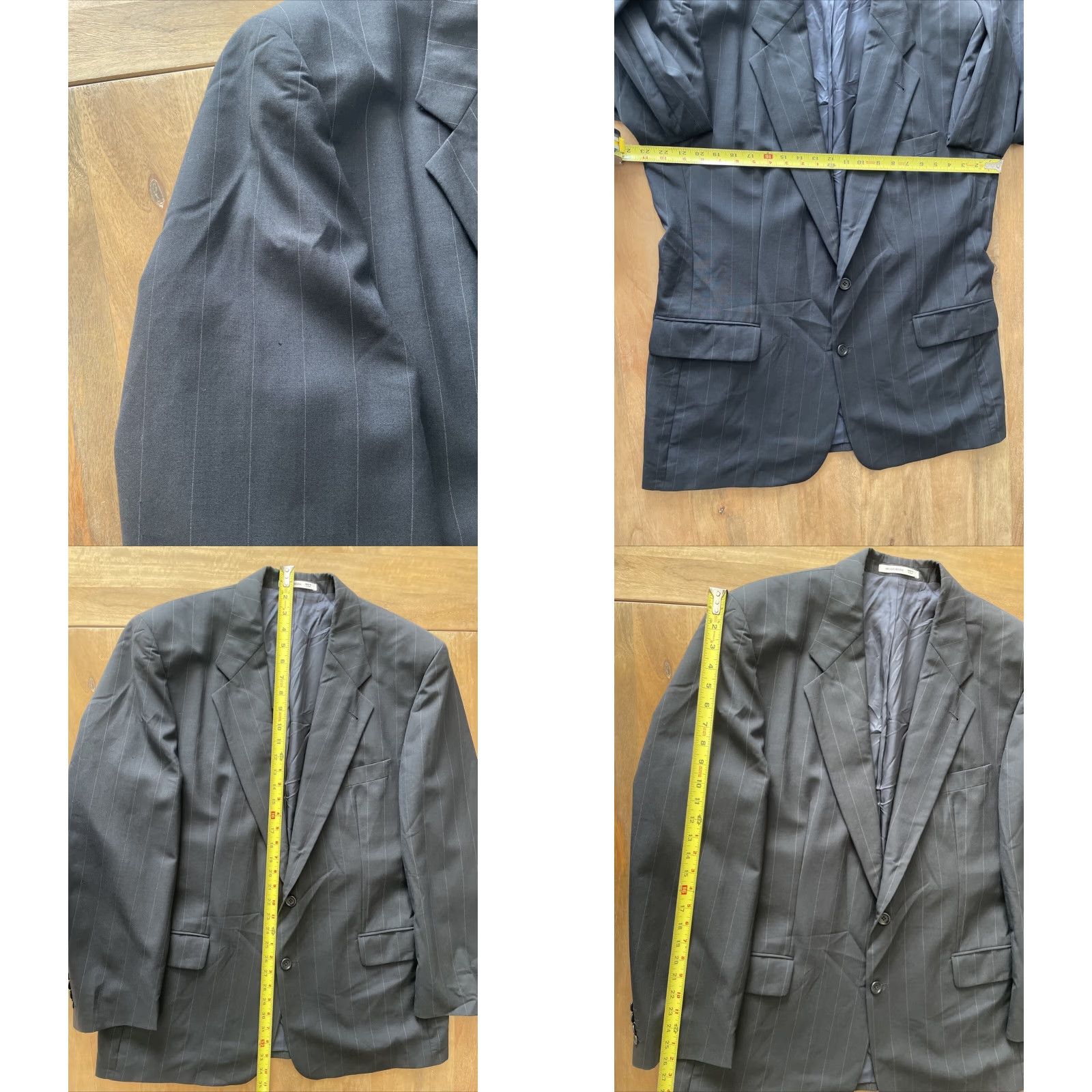 Hugo Boss HUGO BOSS Blazer Mens 44R Black Pinstripe Wool 2-Button Notch Lapel Flat Front Regular Jacket Coat Size 44R - 8 Thumbnail