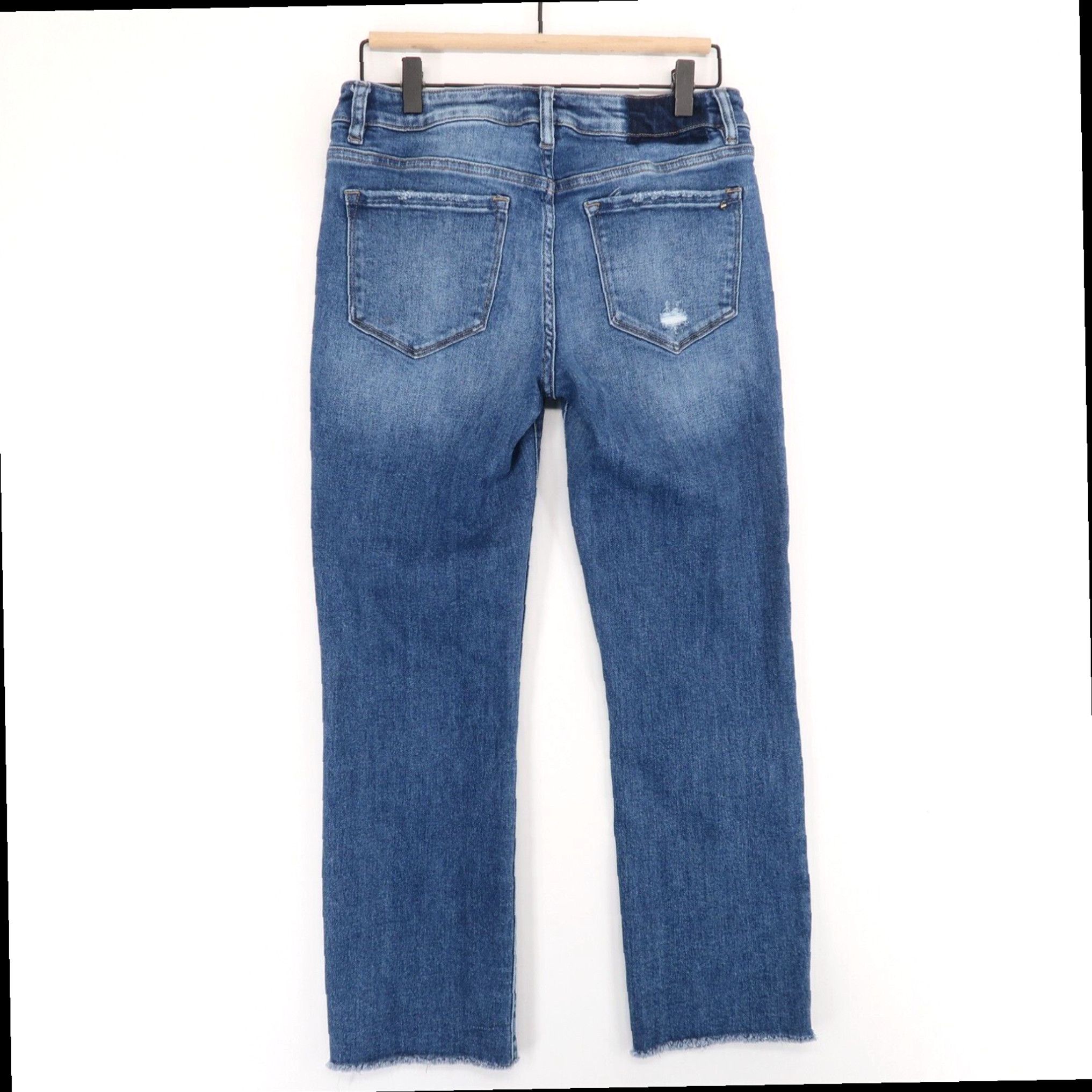Vintage Womens Blue Stretch Mid Rise Raw Vented Hem Mica Freestyle Crop Jeans with a Straight Leg Style and a 27 inch Inseam Grailed