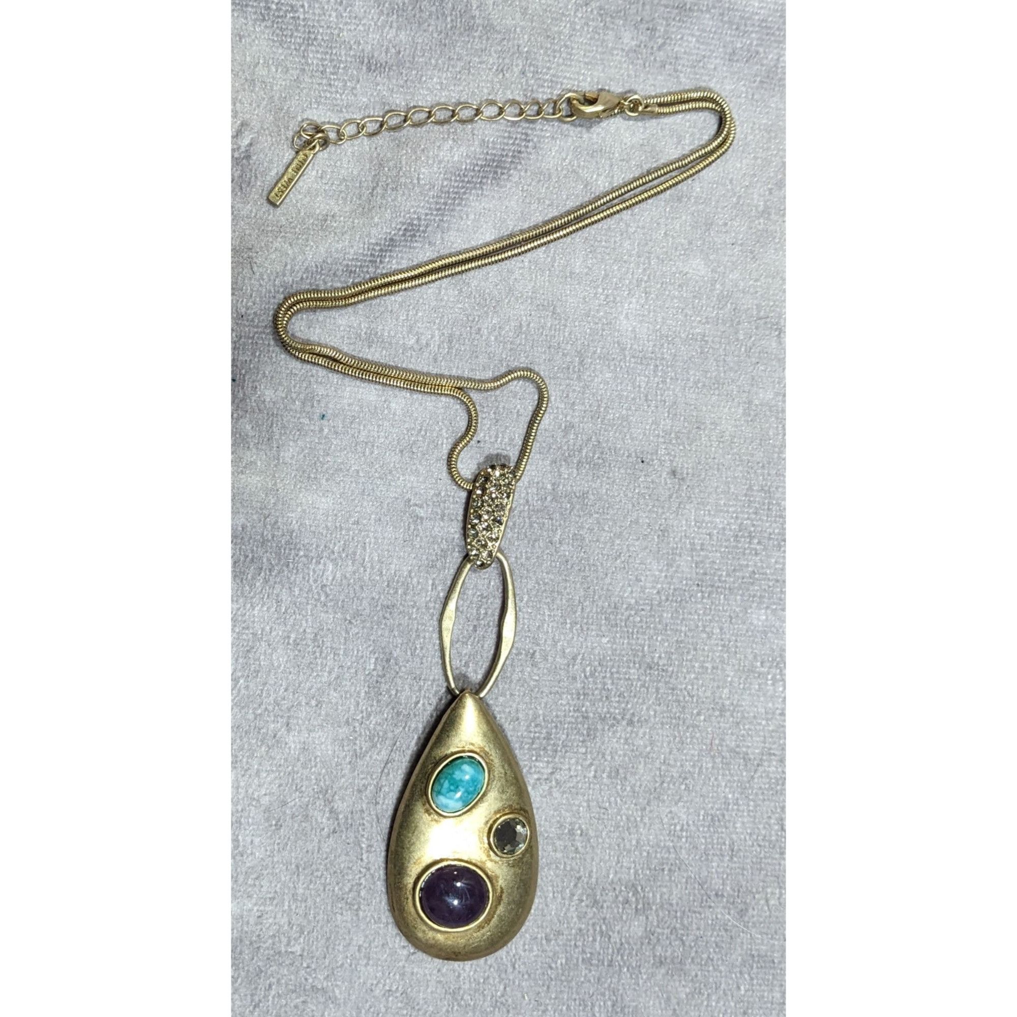 Nine West Nine West Elegant Glam Gold Tone Teardrop Gemstone Necklace Size ONE SIZE - 10 Thumbnail