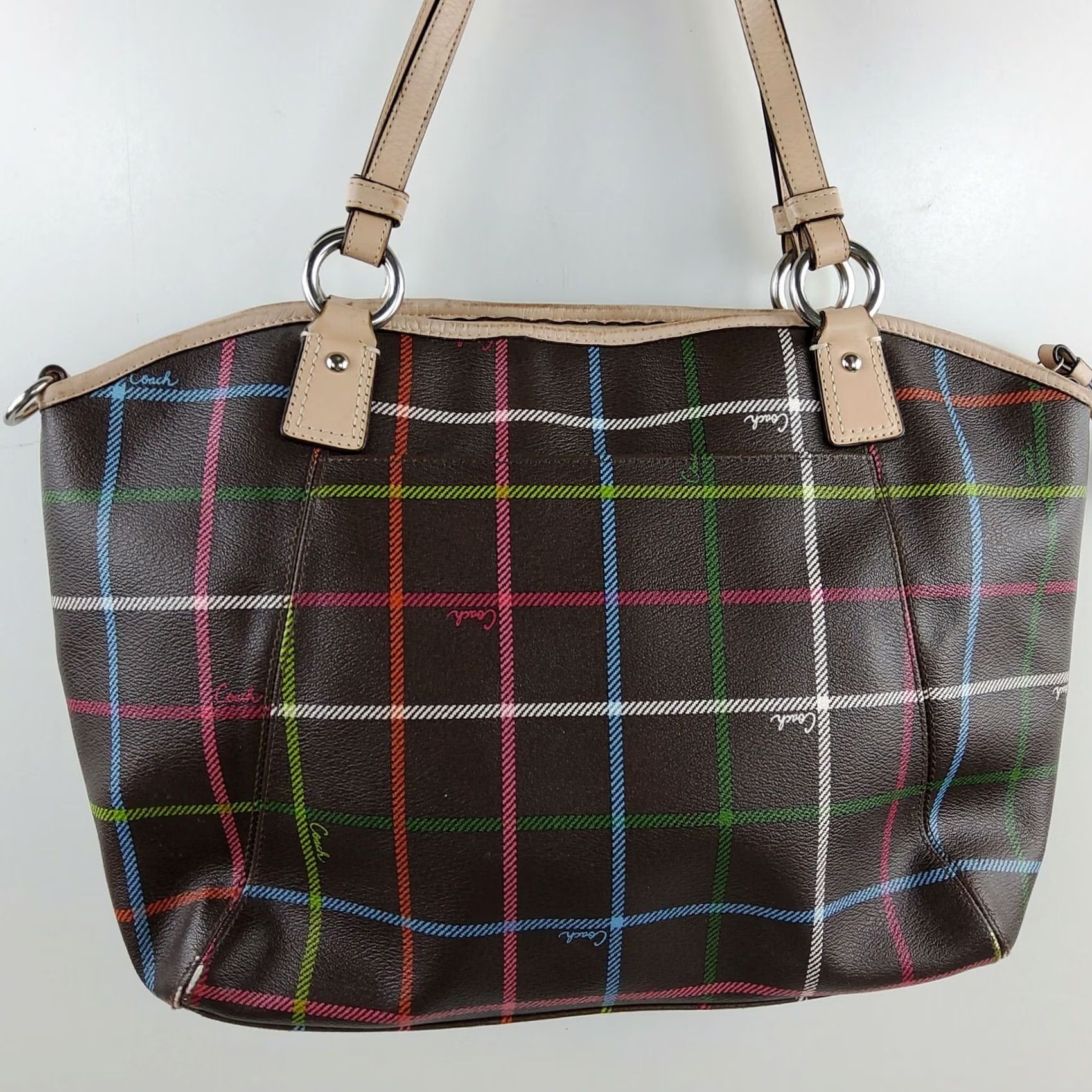 Coach Coach Peyton Tattersall Shoulder Handbag Tote Purse Leather F24390 Size ONE SIZE - 4 Thumbnail