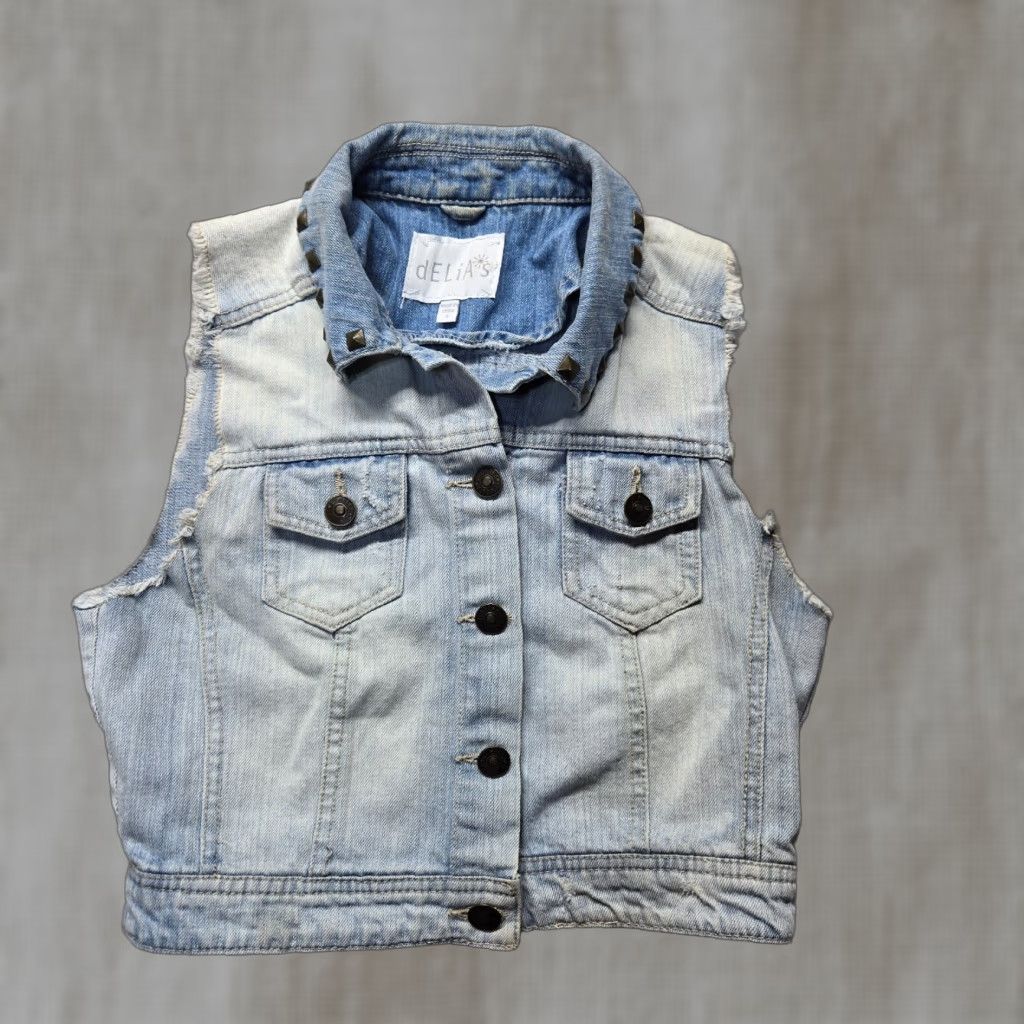 Denime VINTAGE dELiA*s Blue Floral Denim Biker Vest Sleeveless Adult Women's Size S Small Size 28" / US 6 / IT 42 - 1 Thumbnail