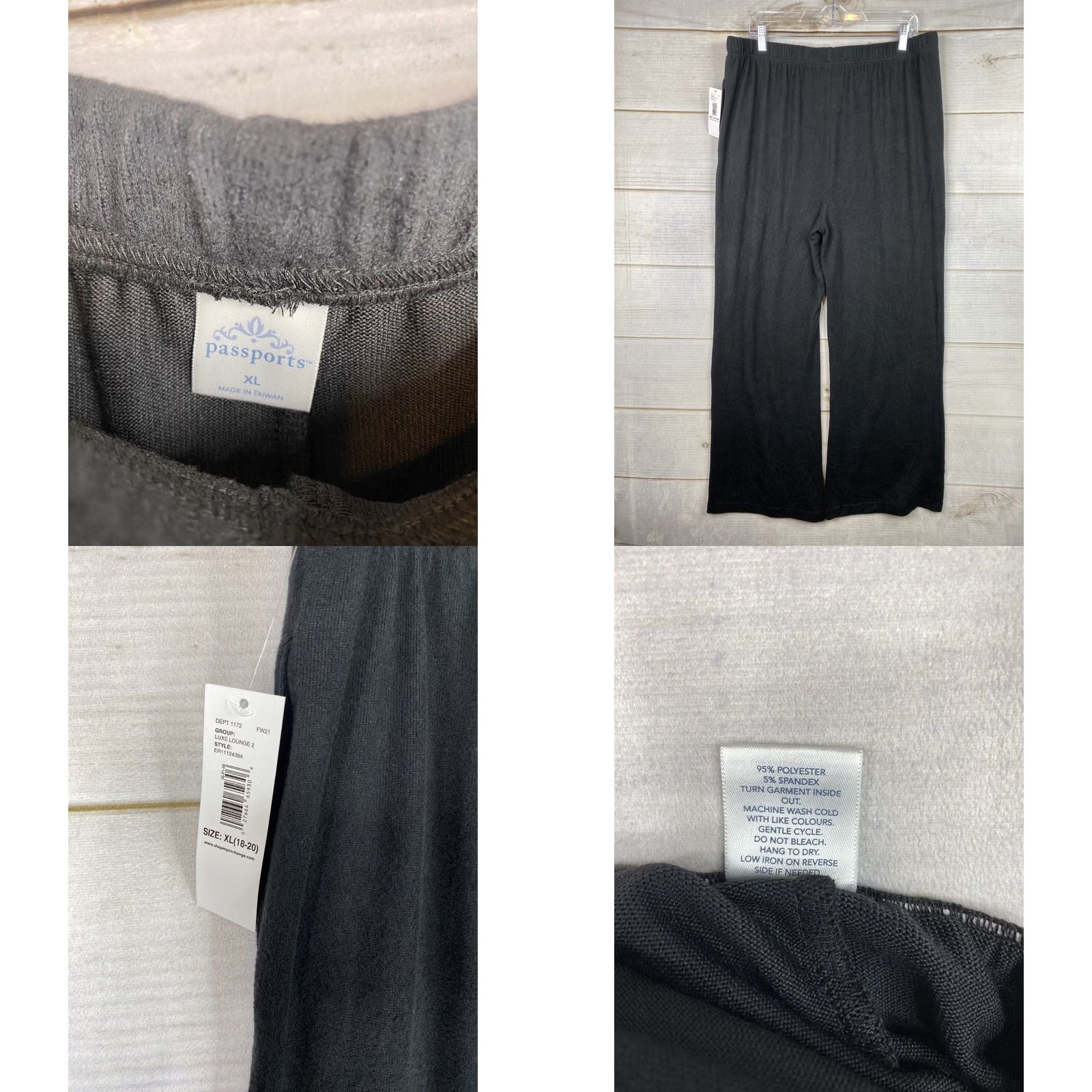 Vintage Passport Pants Womens XL 18-20 Black Soft Fleece Lightweight Stretch Pull On NWT Size 40" / US 18 - 8 Thumbnail