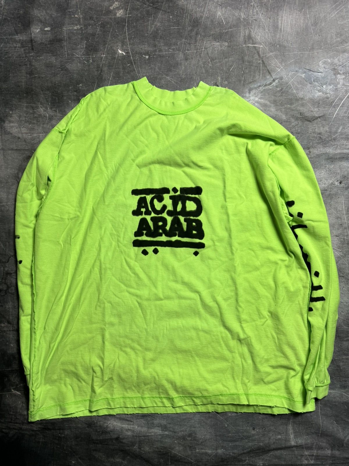 image of Balenciaga Acid Arab Distressed Long Sleeve Shirt Limited in Fluo Yellow, Men's (Size Small)