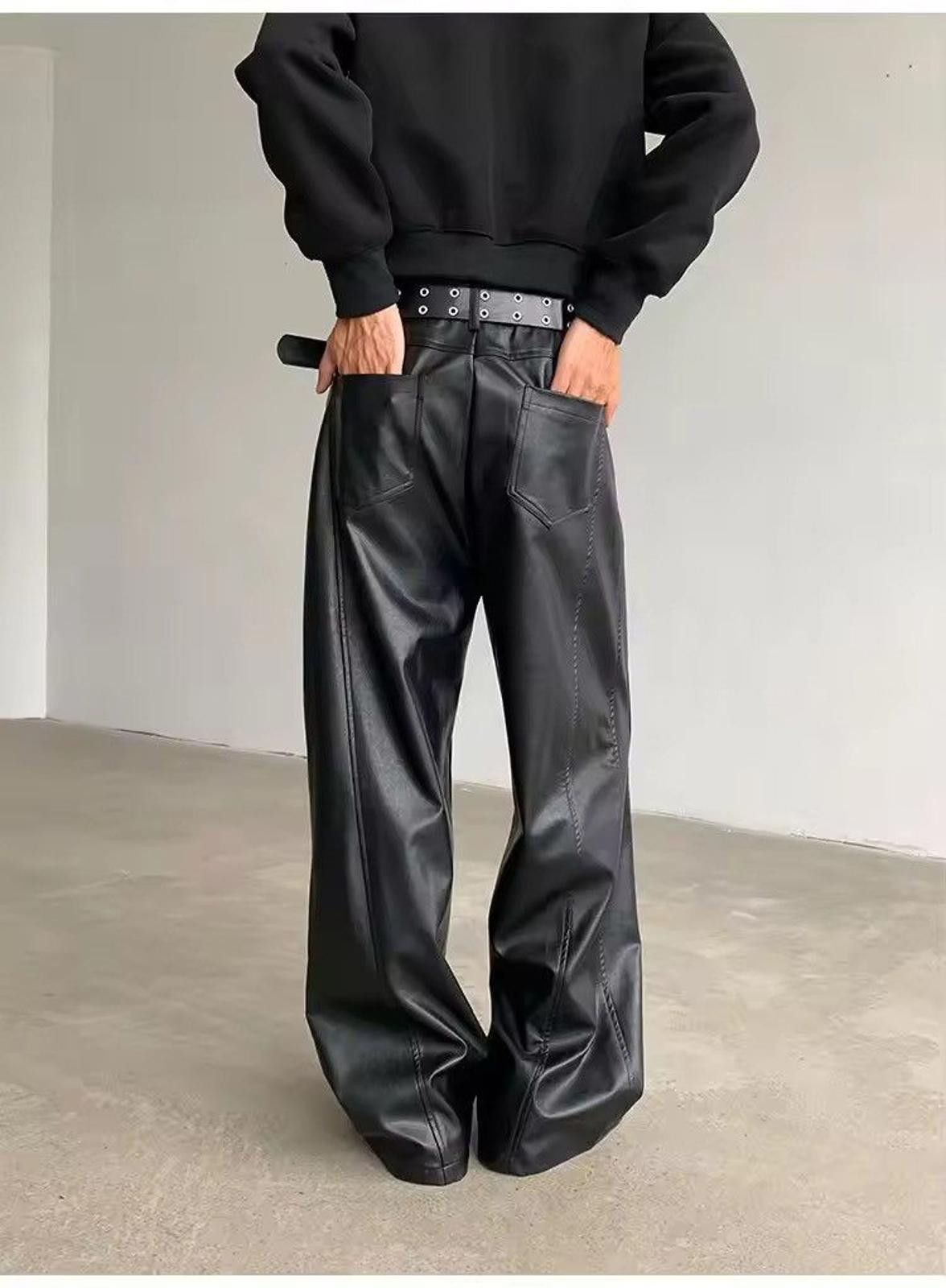 Leather Pu Leather Loose Straight Wide Leg Size US 32 / EU 48 - 4 Thumbnail