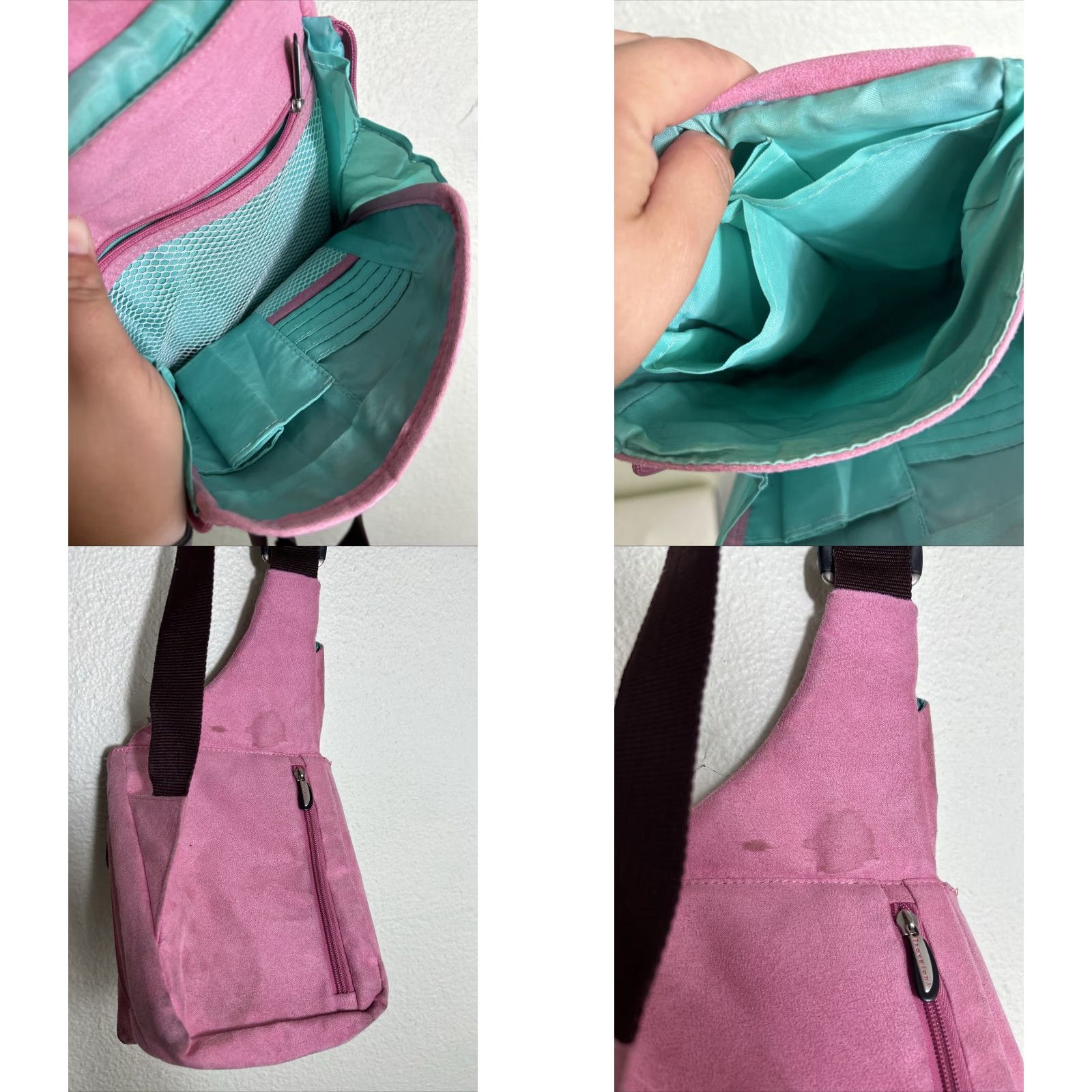 Vintage Travelon Pink Suede Crossbody Purse Bag Organizer Travel Hands Up Womens Small Size ONE SIZE - 9 Thumbnail