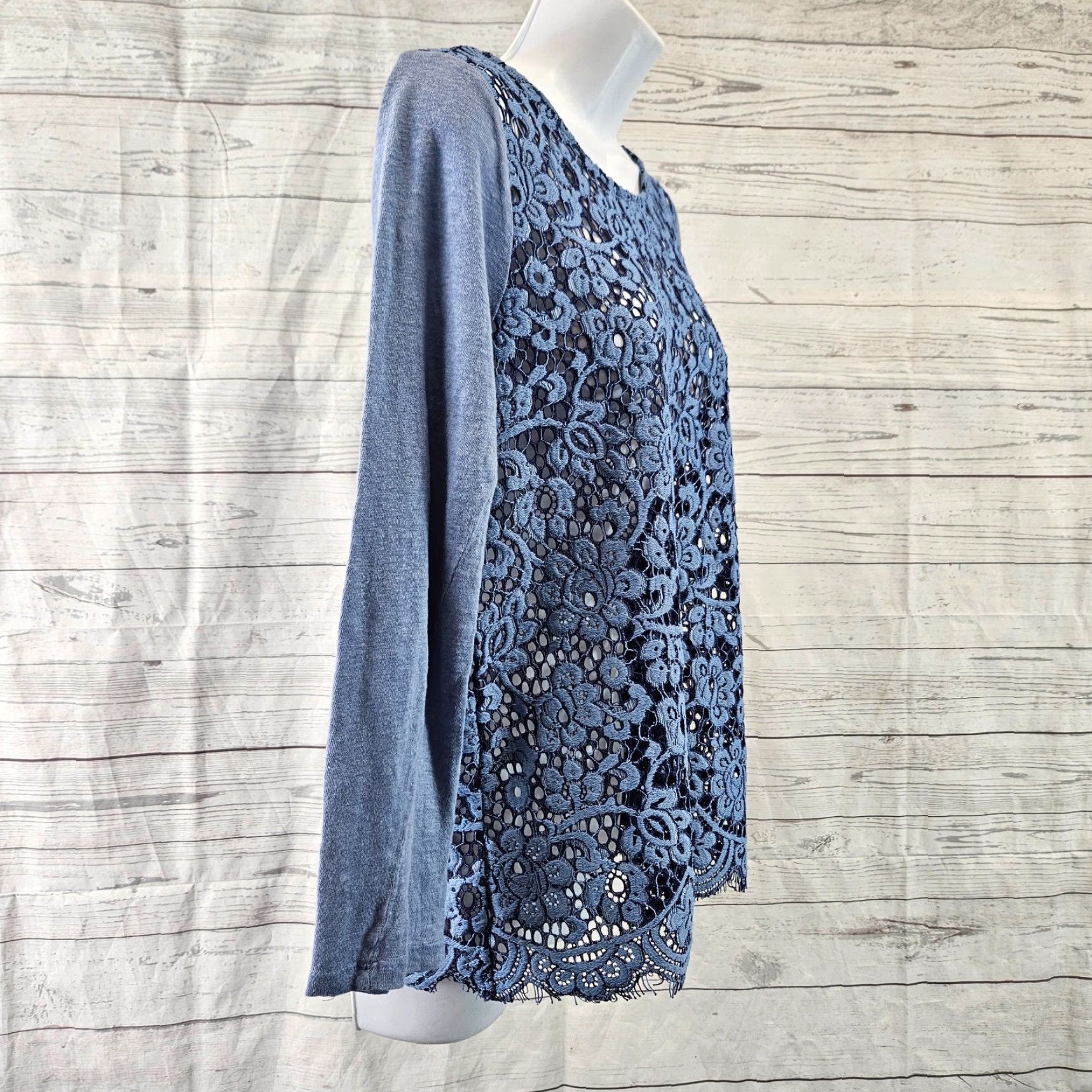 Vintage Sundance Womens Ariadna Lace Top Sz Medium Blue Long Sleeve Cotton Blend Shirt Womens M Blue Lace Top Size M / US 6-8 / IT 42-44 - 3 Thumbnail