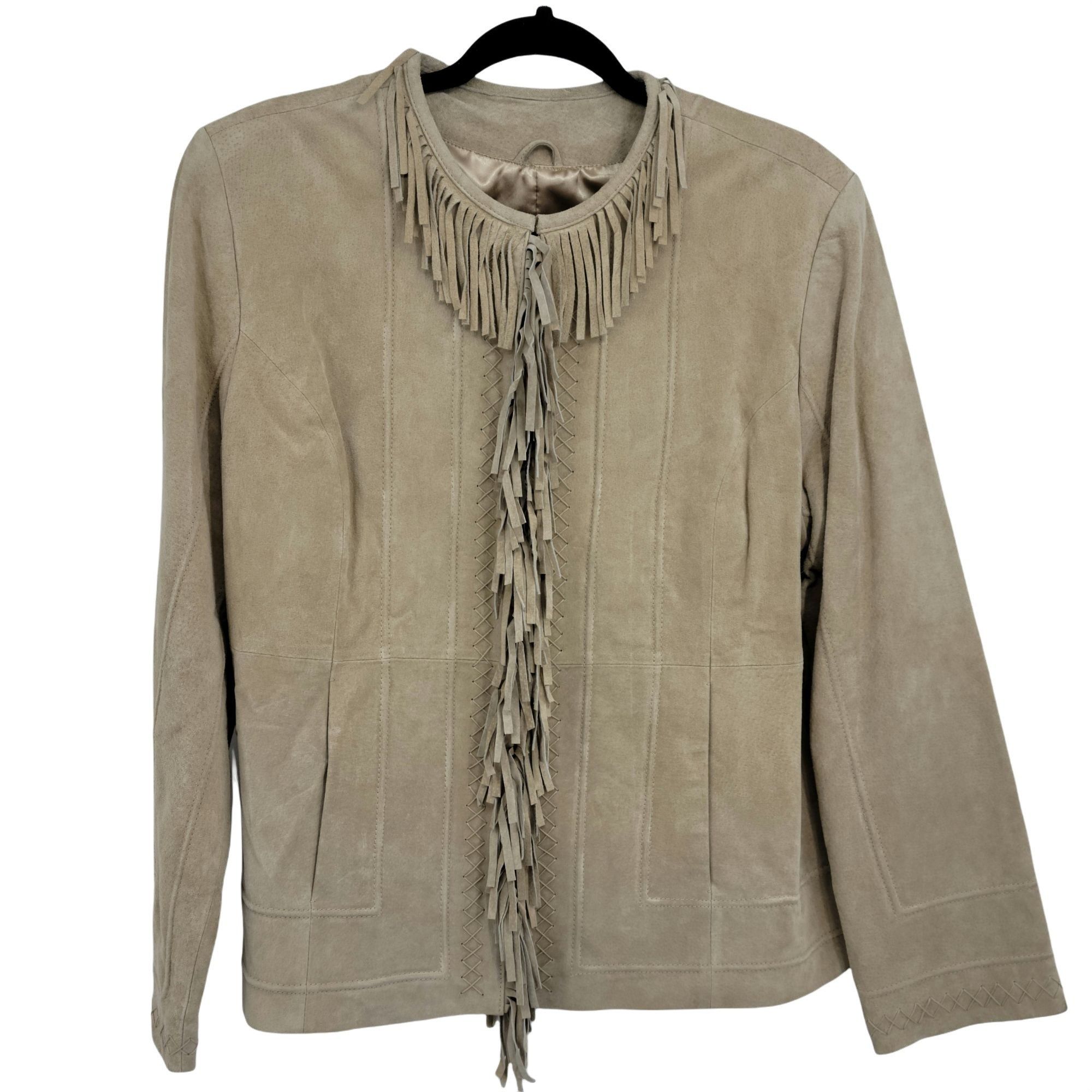 Vintage Vtg 80's Fringed Suede Leather Shacket Jacket Sz L Tan Festi Size L / US 10 / IT 46 - 14 Thumbnail