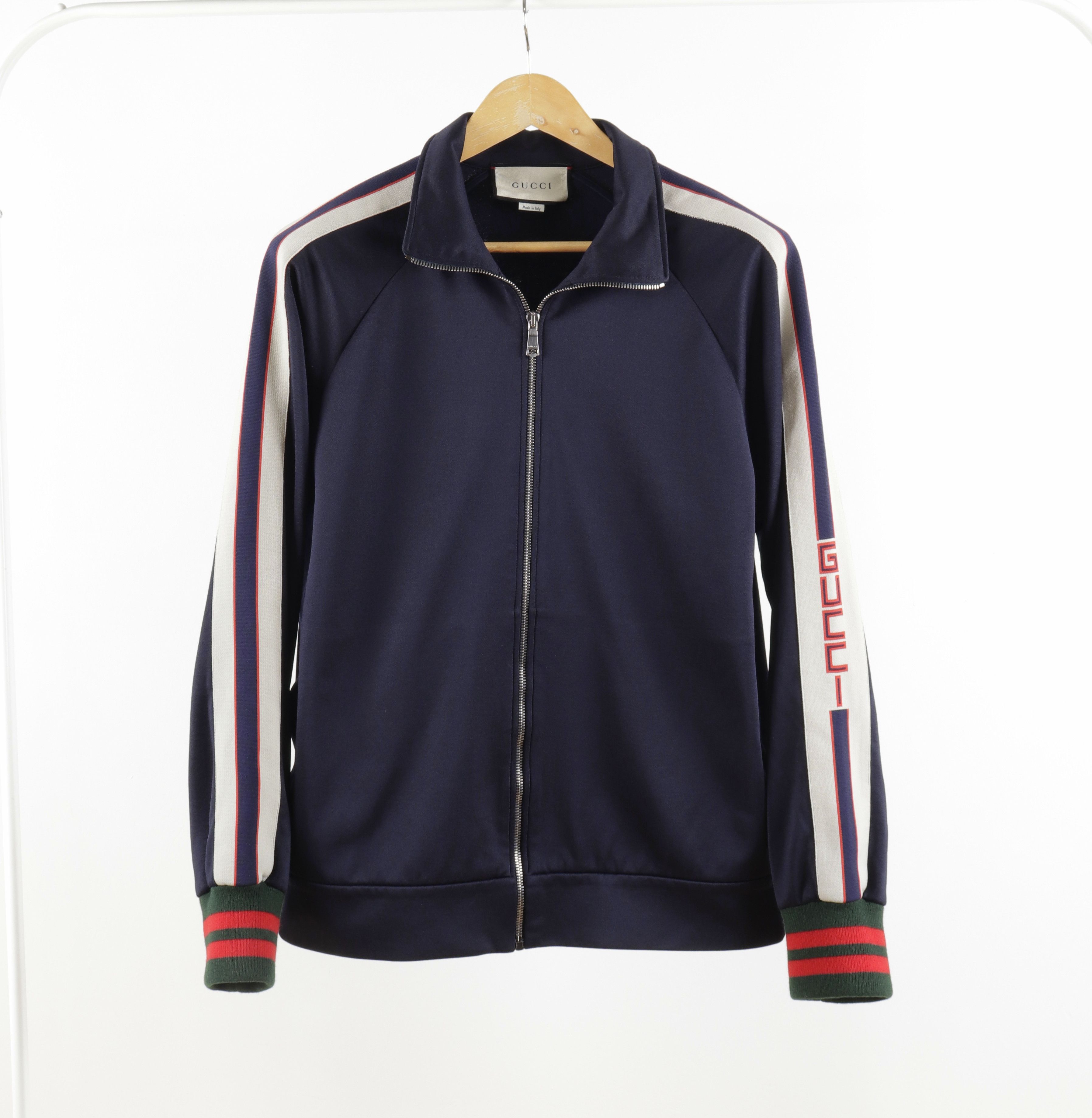 Gucci GUCCI Web Logo Navy Blue Jersey Track Zip-Up Jacket Size US M / EU 48-50 / 2 - 11 Thumbnail