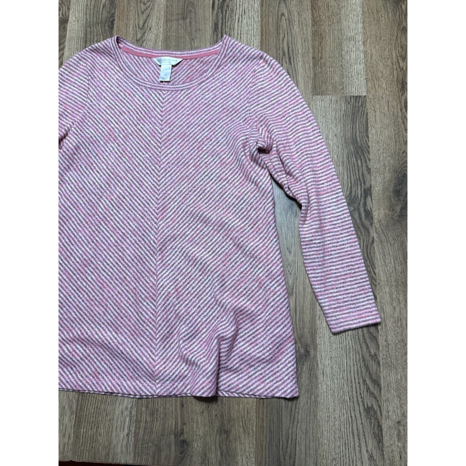 Vintage Christopher & Banks Shirt Women Petite Small Pink Grey Stripe Long Sleeve Shirt Size S / US 4 / IT 40 - 4 Thumbnail