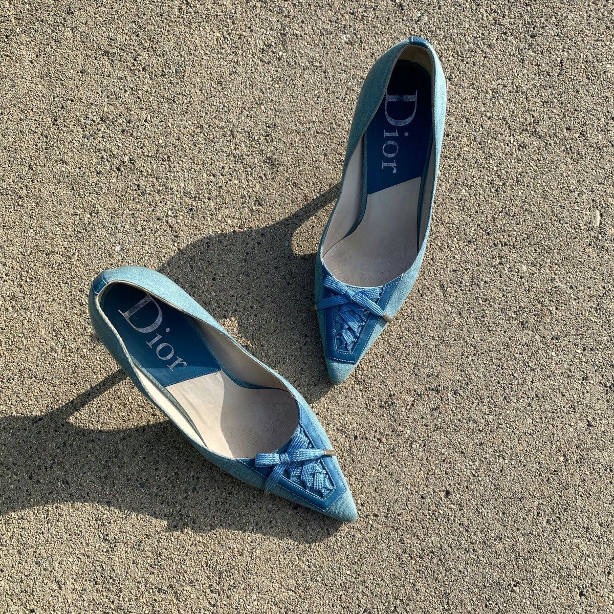 Dior × John Galliano × Vintage Dior 2002 Spring Denim Lace-up Bow Pointed Toe Pumps Size US 6.5 / IT 36.5 - 1 Thumbnail
