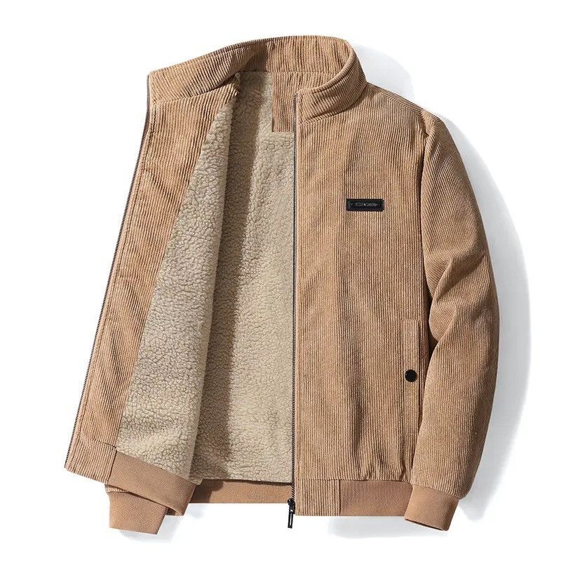 image of Brown Color Corduroy Zipper Jackets Coat, Men's (Size Medium)