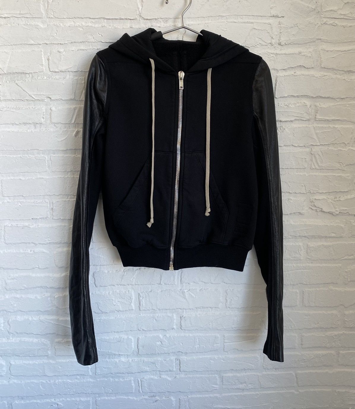 image of Rick Owens Rick Owen Leather Sleeve Hoodie in Black, Women's (Size Small)