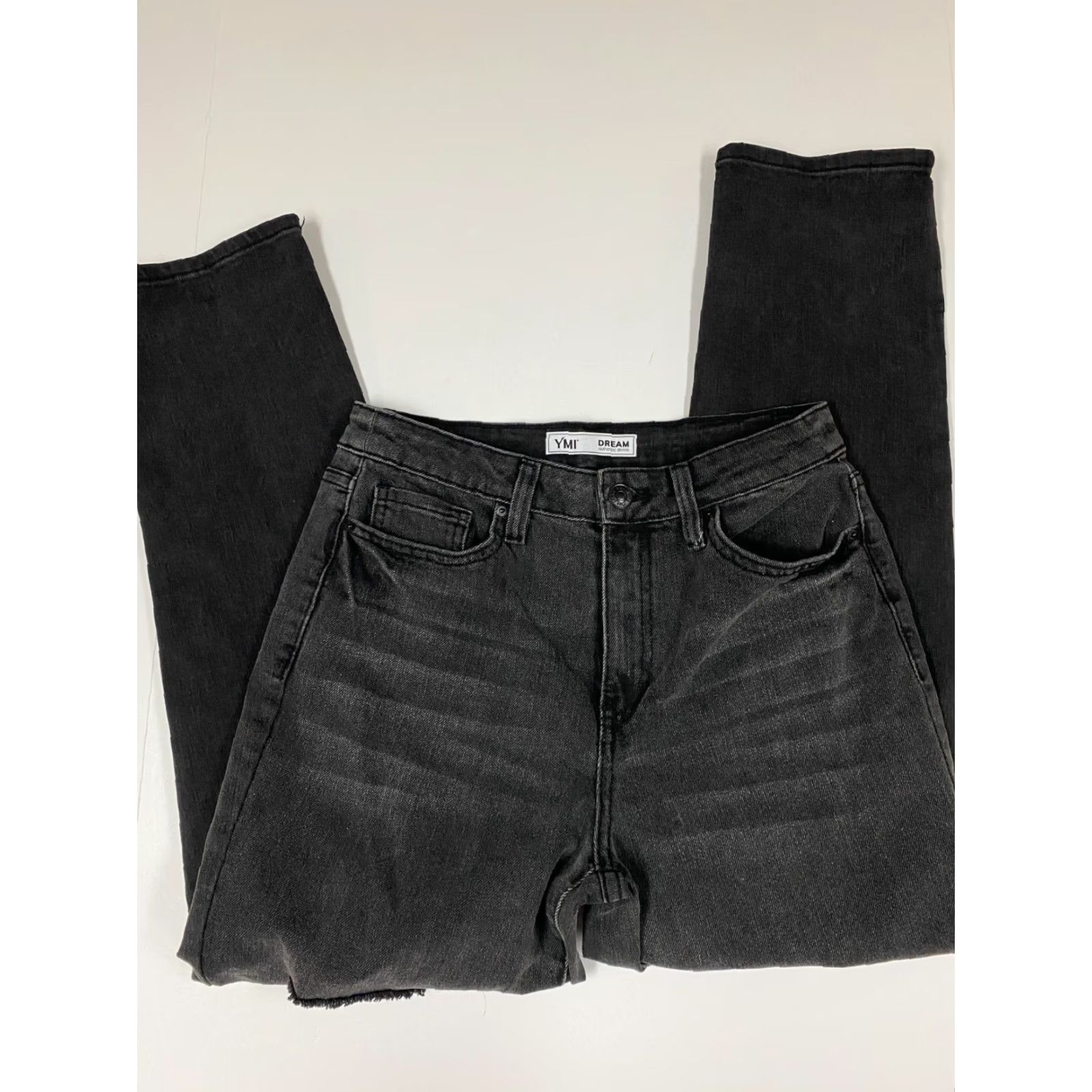 Denime YMI Womens Jeans 9 Black Straight Denim Distressed Zip 29x28 Regular Size 9 Womens Pants Size 30" / US 8 / IT 44 - 2 Thumbnail