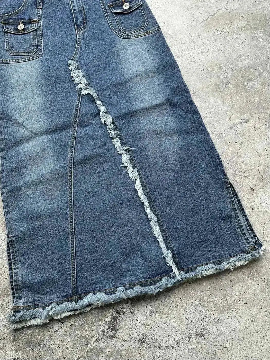 Japanese Brand Vintage Denim Maxi Skirt C451(V473)(E8) Size 26" / US 2 / IT 38 - 3 Thumbnail