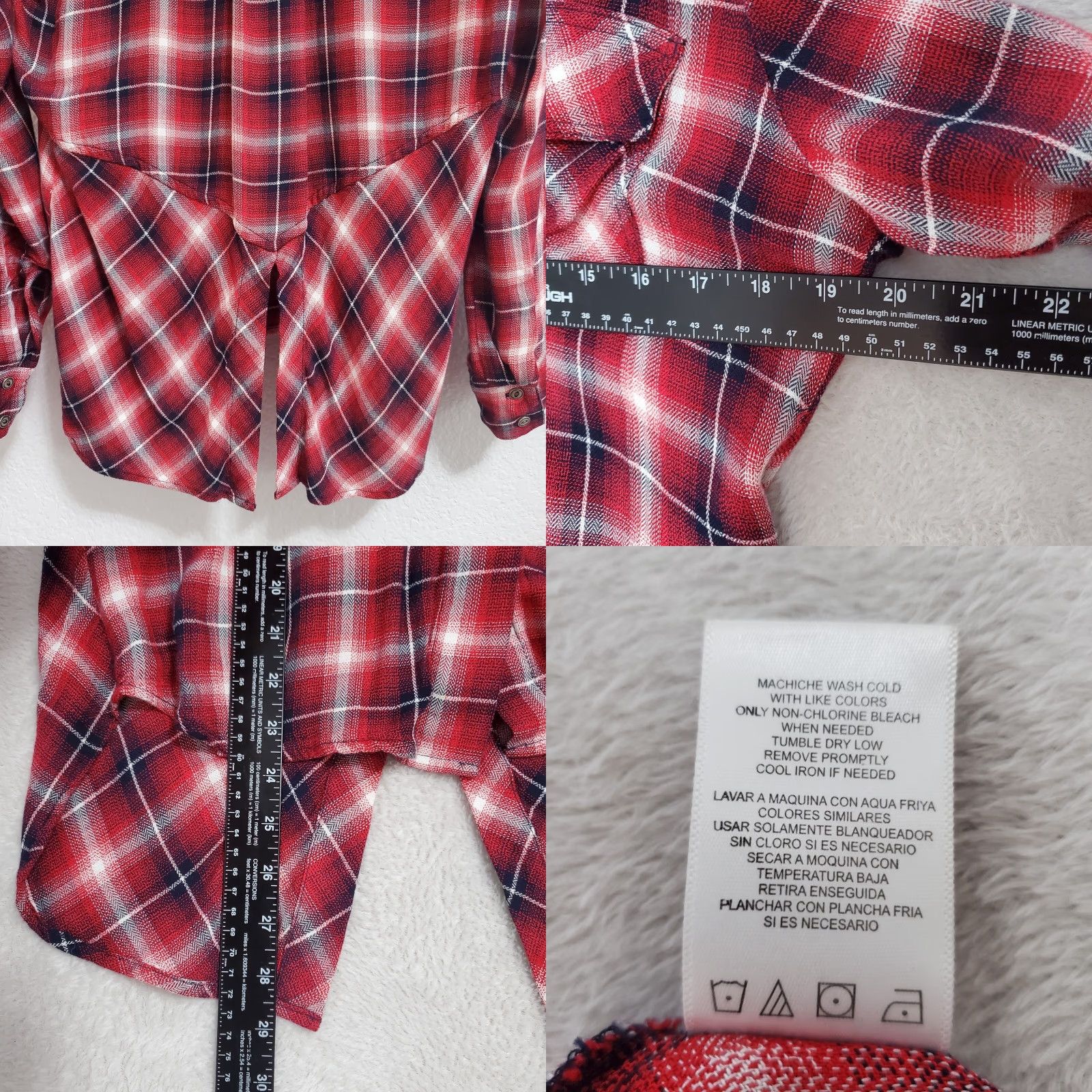 Sam Edelman VINTAGE Sam Edelman Shirt Women S Red Plaid Roll Tab Sleeve Button Up Fishtail Back Grunge Size S / US 4 / IT 40 - 9 Thumbnail