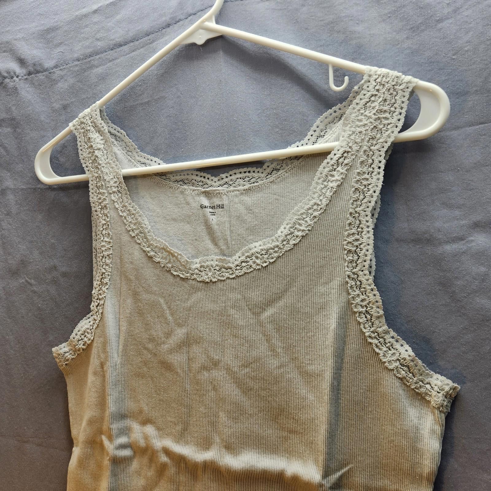 Designer Garnet Hill Lace Frill Edge Tank Light Gray Size Large NWOT Size L / US 10 / IT 46 - 2 Thumbnail