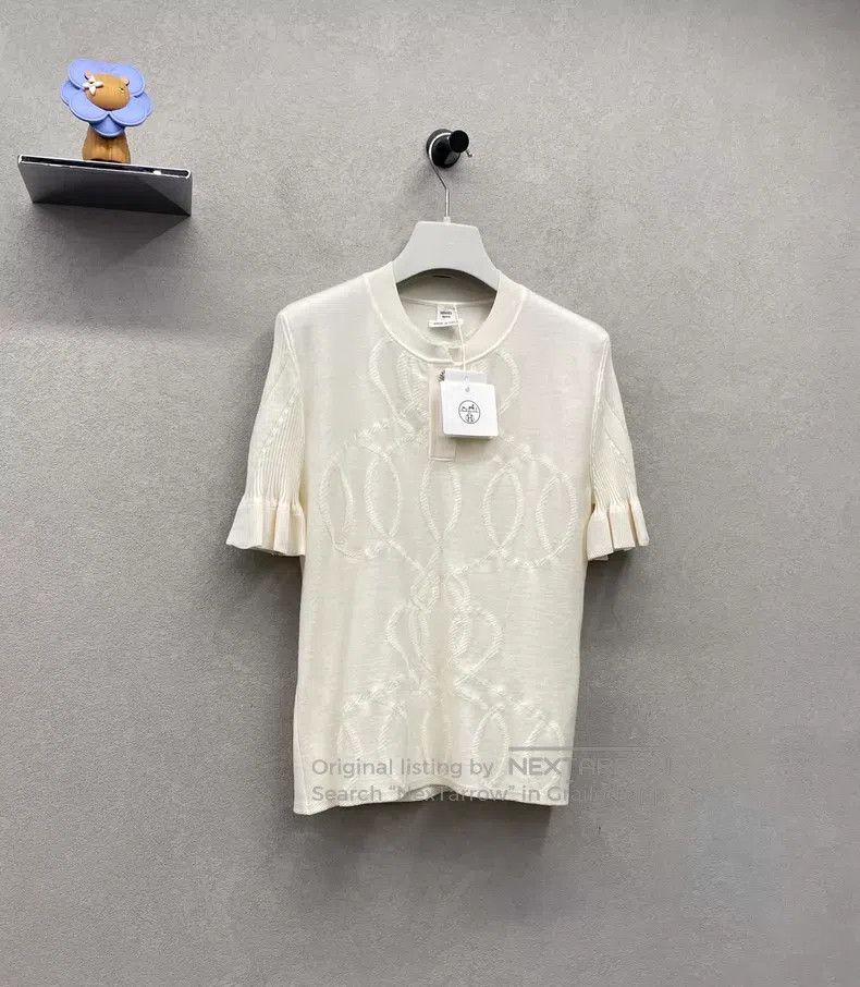 Hermes Hermes Short Sleeve Sweater with Ruffled Sleeves Size S / US 4 / IT 40 - 3 Thumbnail