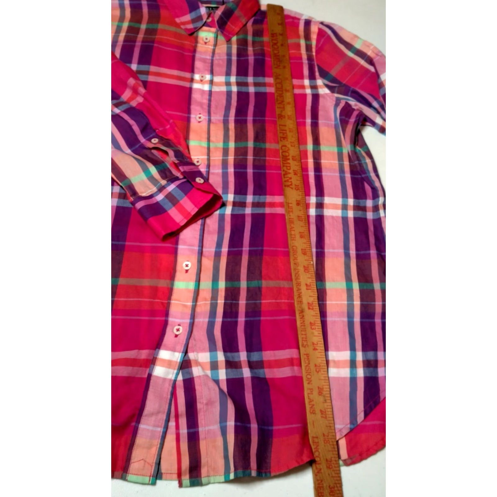 Ralph Lauren LAUREN RALPH LAUREN Blouse Shirt Women Medium Roll Tab Sleeve Purple Plaid Casual Preppy Size M / US 6-8 / IT 42-44 - 4 Thumbnail