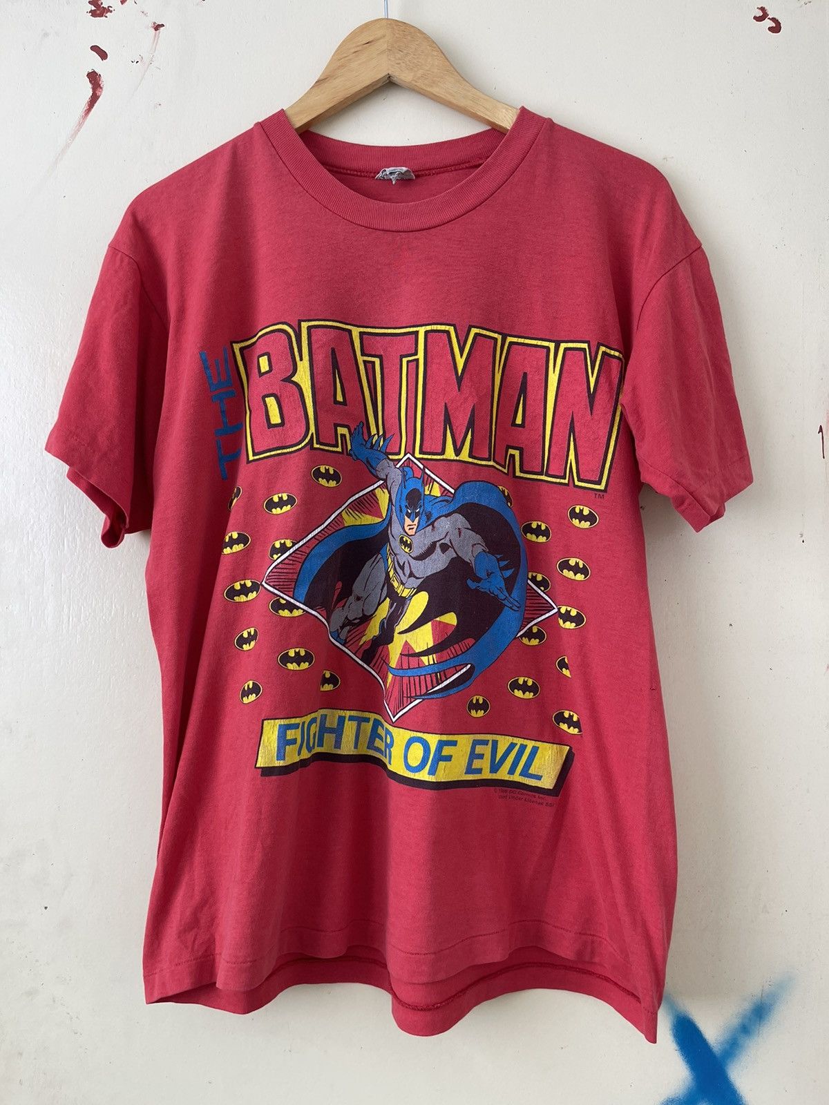 DC Comics × Vintage 1988 Vintage Batman Fighter of Evil T Shirt Size US L / EU 52-54 / 3 - 1 Thumbnail