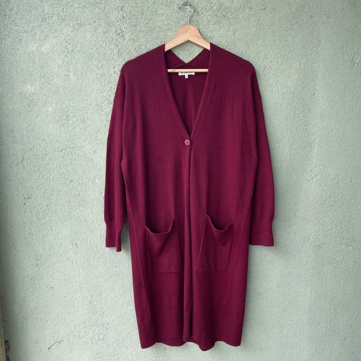 Aran Isles Knitwear × Global Work × Japanese Brand Vintage Global Work Japanese Maroon Long Cardigan Knitwear Size US M / EU 48-50 / 2 - 1 Thumbnail