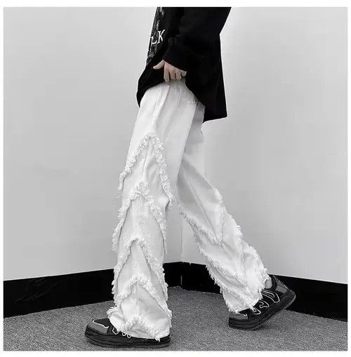Japanese Brand Men Solid Ragged Edge Straight Jeans Size US 32 / EU 48 - 3 Thumbnail