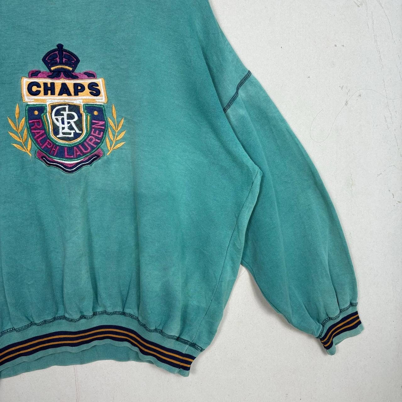 Chaps Ralph Lauren × Vintage Vintage 90s Chaps Ralph Lauren Sun Faded Green Sweatshirt Size US M / EU 48-50 / 2 - 5 Thumbnail
