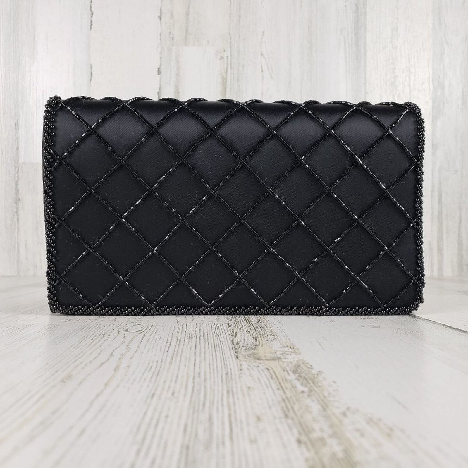 Walborg Black Beaded Embellished Clutch Shoulder Bag Purse, Women's