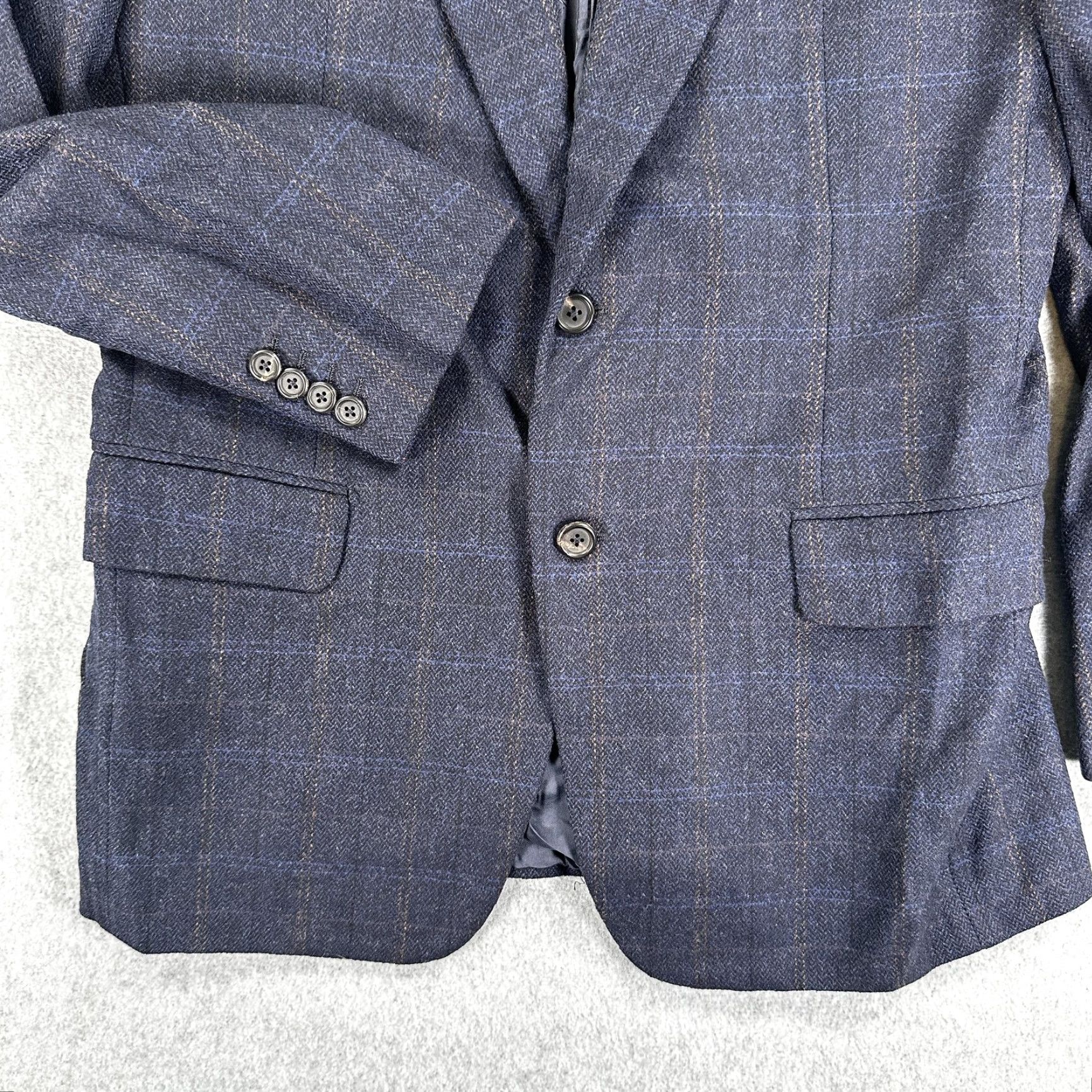 Isaia Gianluca Isaia Sport Coat Mens 40 Blue Herringbone Wool Cashmere Italy Size US XXS / EU 40 - 4 Thumbnail