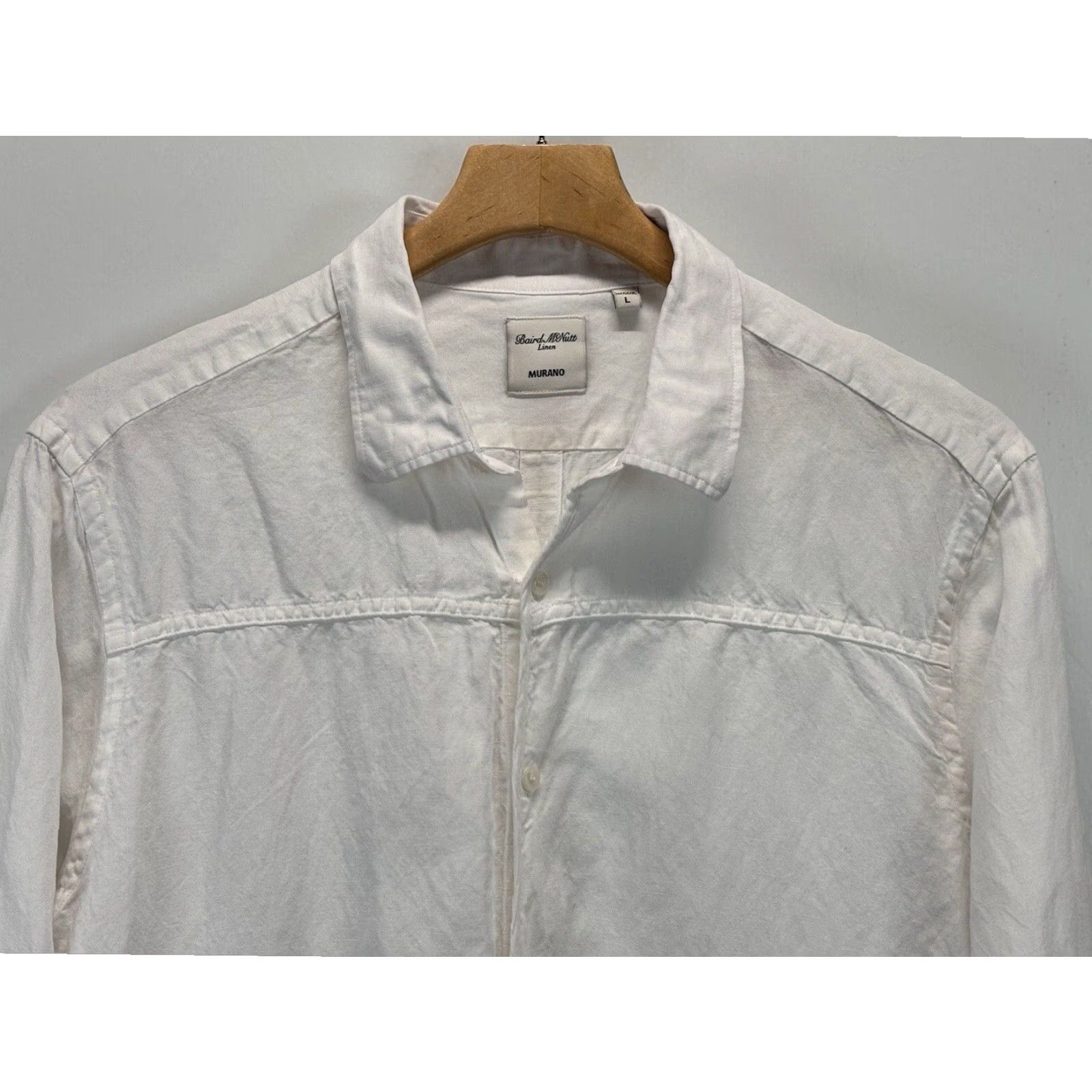 Murano Baird Mcnutt Button Up Shirt Large Mens White Linen Blend Long Sleeve Summer Beach Wedding Size US L / EU 52-54 / 3 - 2 Thumbnail