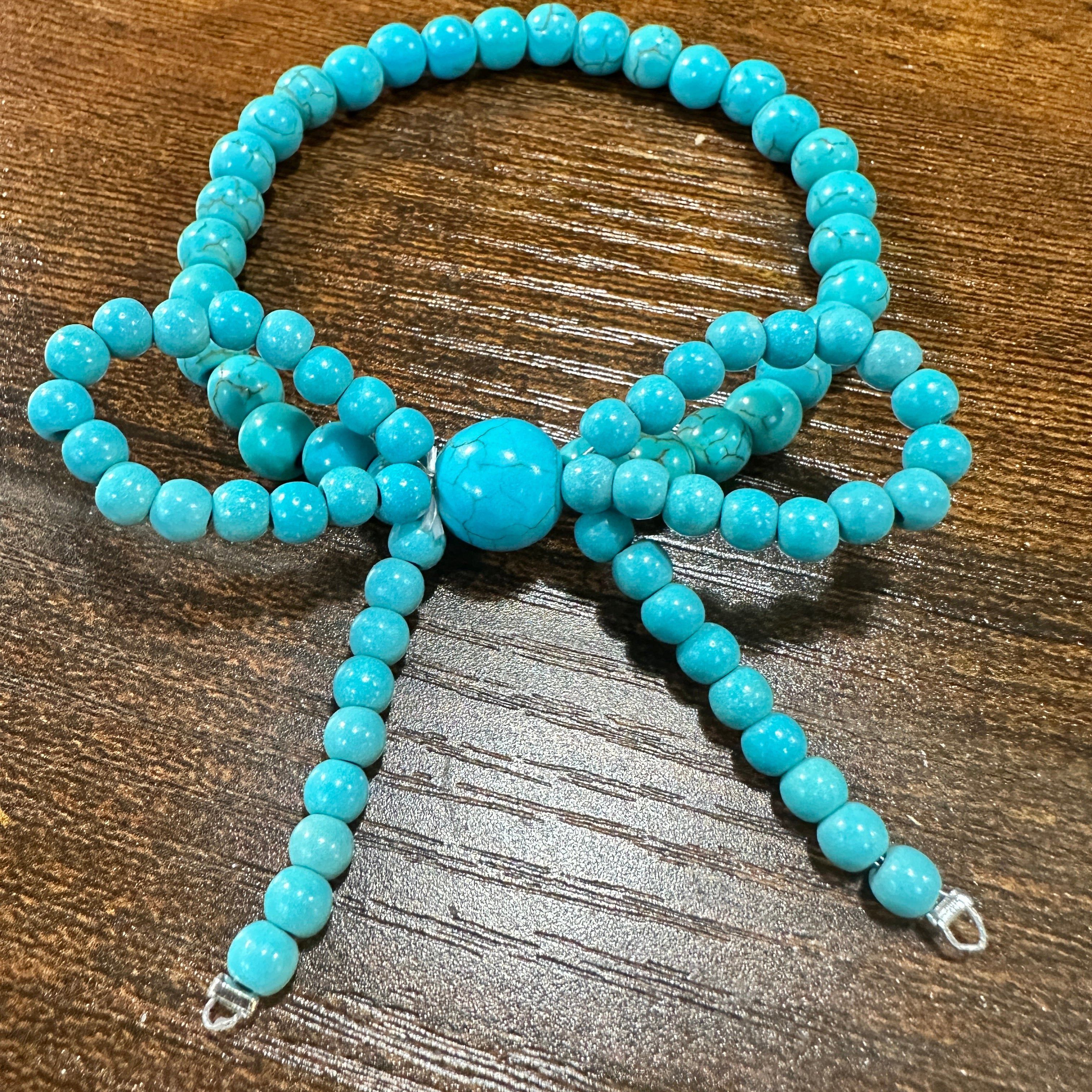 Other Handmade Ribbon Bow Beaded Stretch Bracelet in Turquoise, So Size ONE SIZE - 1 Thumbnail