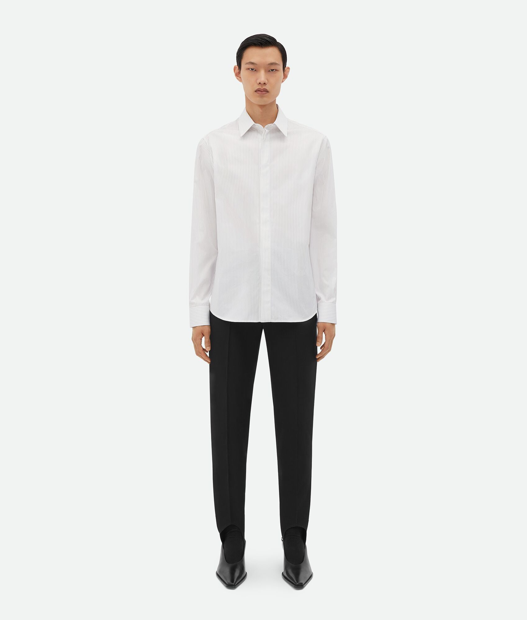 Bottega Veneta White Pinstripe Embroidered Logo Shirt Size US M / EU 48-50 / 2 - 2 Thumbnail