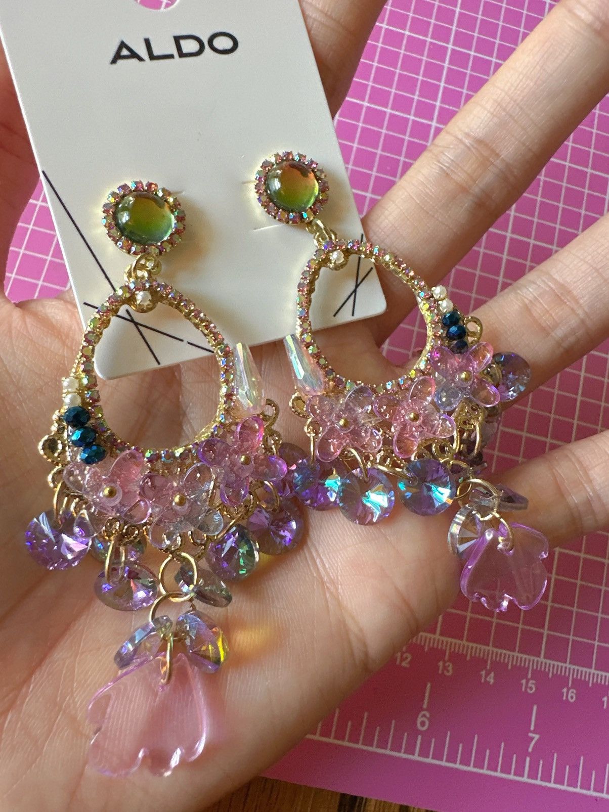 Aldo Aldo earrings transparent multicolor crystals flower paved Size ONE SIZE - 2 Thumbnail