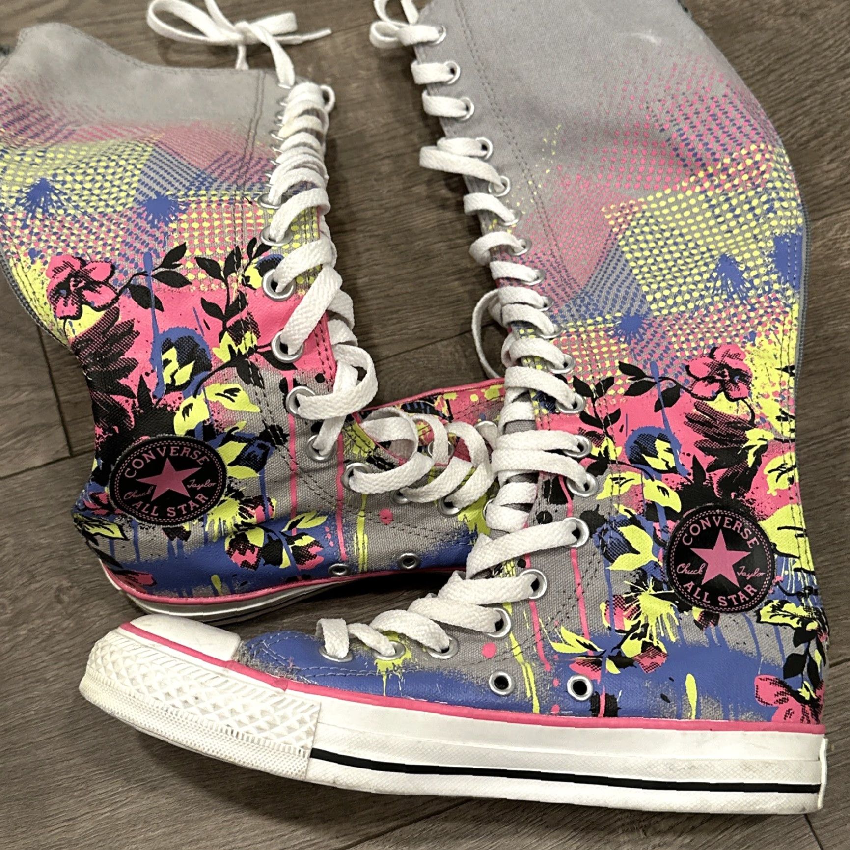 Converse VINTAGE Converse Chuck Taylor All-Star Knee High Sneakers Gray/Pink Zipper Lace-Up Women Size 6 Stars Size US 4 / IT 34 - 3 Thumbnail