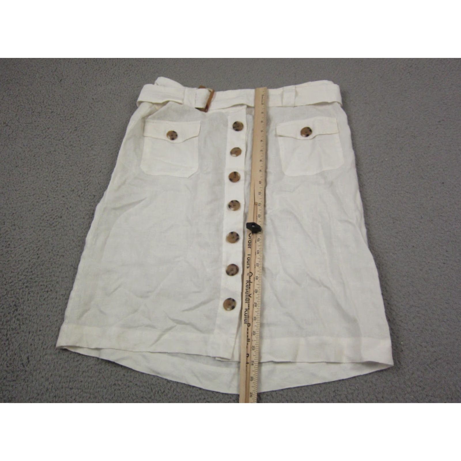 Vintage VINTAGE Autograph Skirt Womens 14 White Linen Button Front Pockets 90s City Knee Length A-Line Casual Summer Womens Size 36" / US 14 / IT 50 - 7 Thumbnail