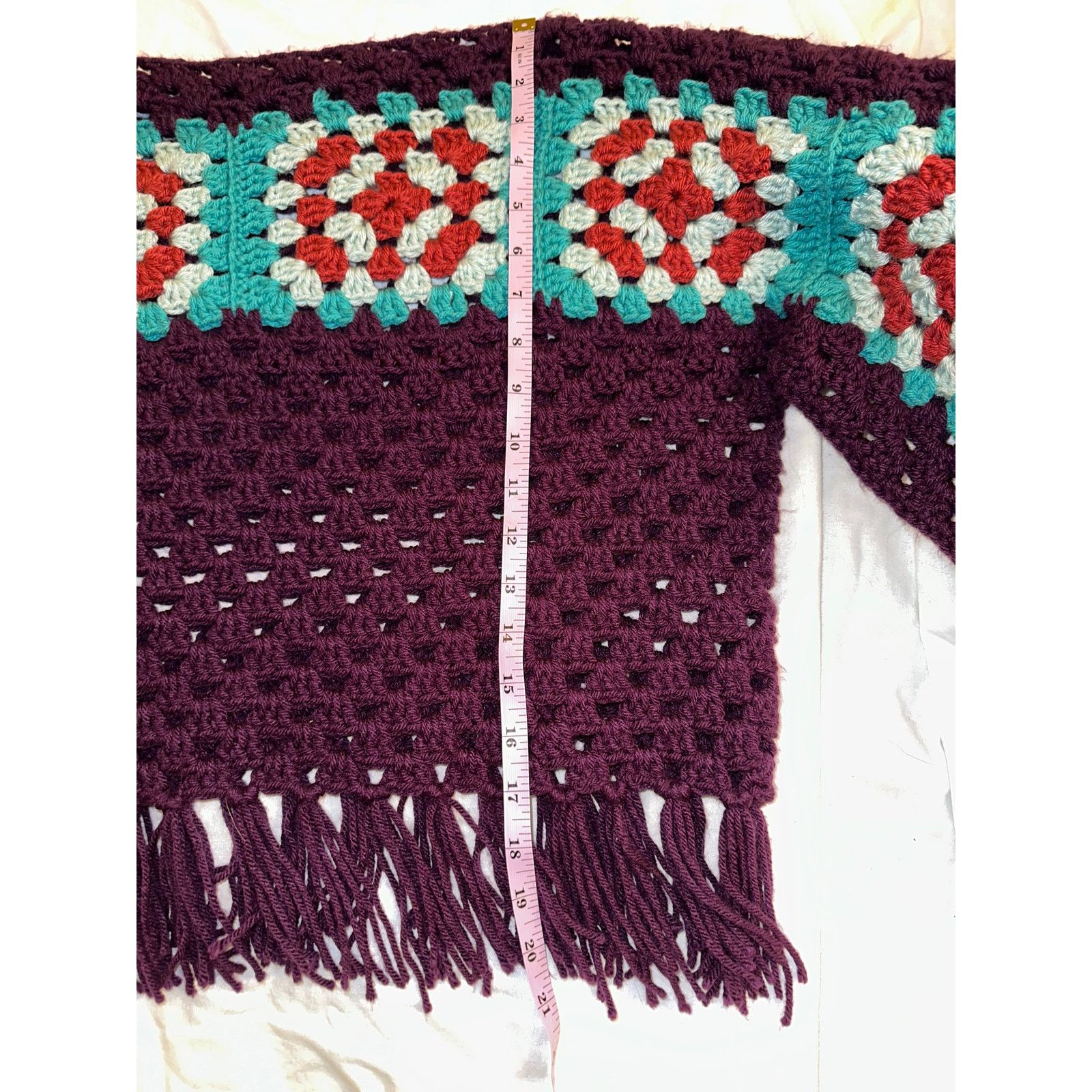 Vintage VINTAGE FRINGED GRANNY SQUARE BOHO PURPLE CROCHET SWEATER Size S / US 4 / IT 40 - 6 Thumbnail