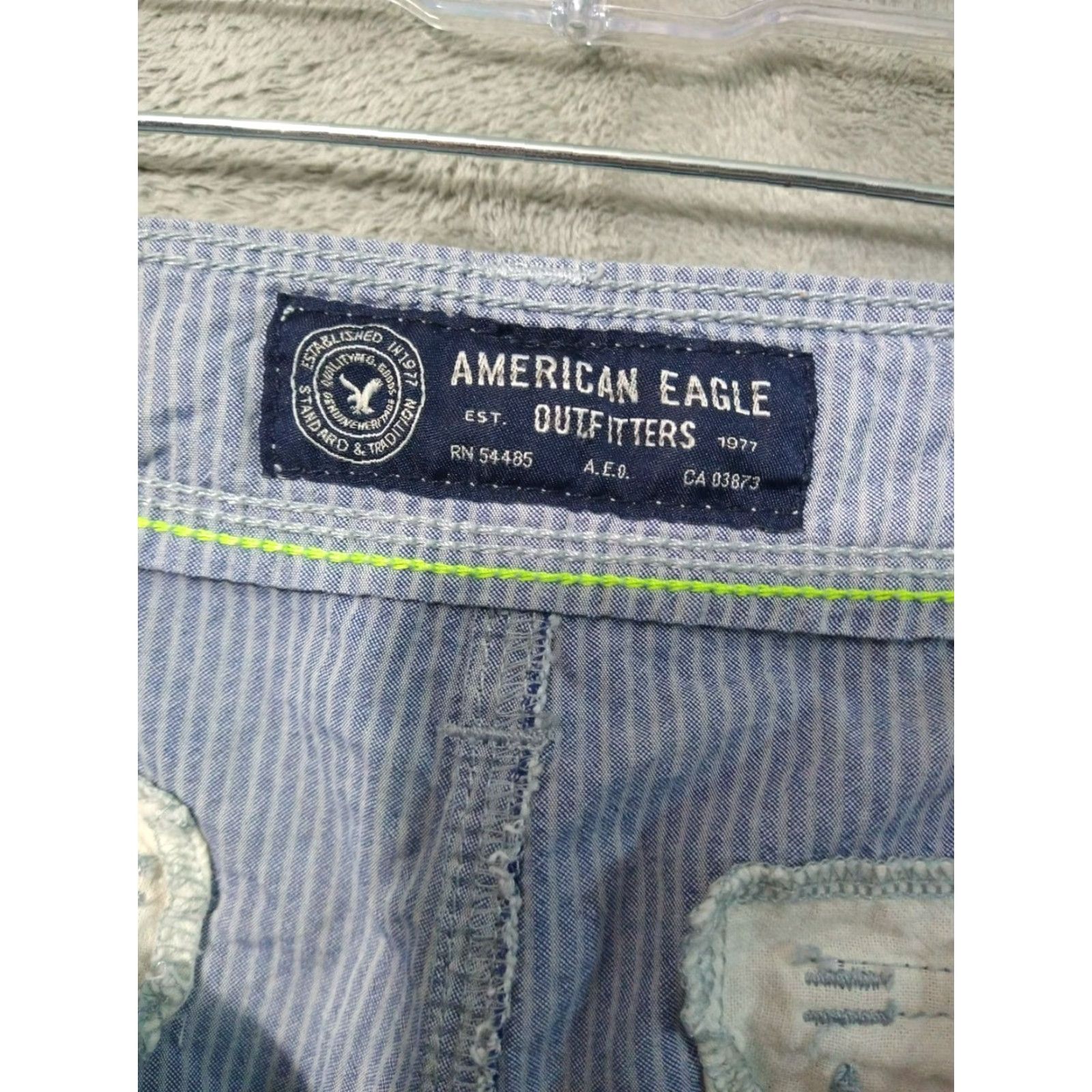 American Eagle Outfitters American Eagle Shorts Mens 33 x 10 Blue Striped Cargo Classic Baggy Mid Rise Size US 33 - 7 Thumbnail