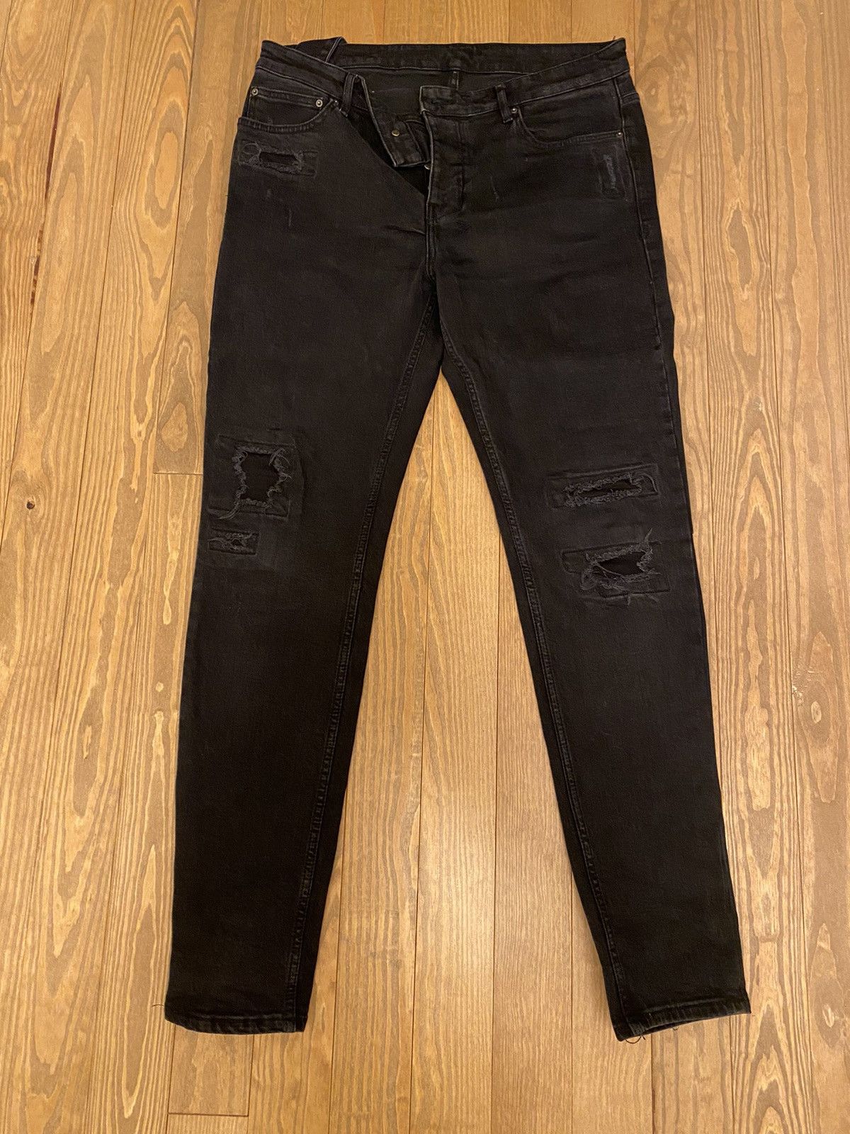 image of Ksubi Distressed Slim Denim in Black, Men's (Size 36)