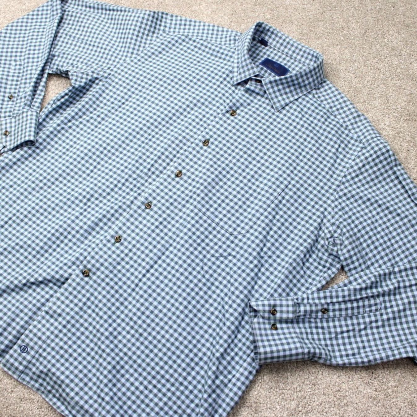 David Donahue David Donahue Shirt Mens 2XL XXL Blue Plaid 100% Cotton Long Sleeve Button Up Size US XXL / EU 58 / 5 - 4 Thumbnail