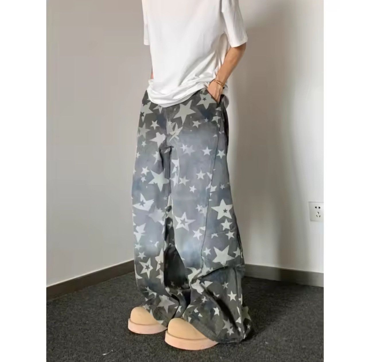Jean Retro Vintage Style Star Printed Cargo Loose Jeans Size US 30 / EU 46 - 4 Thumbnail