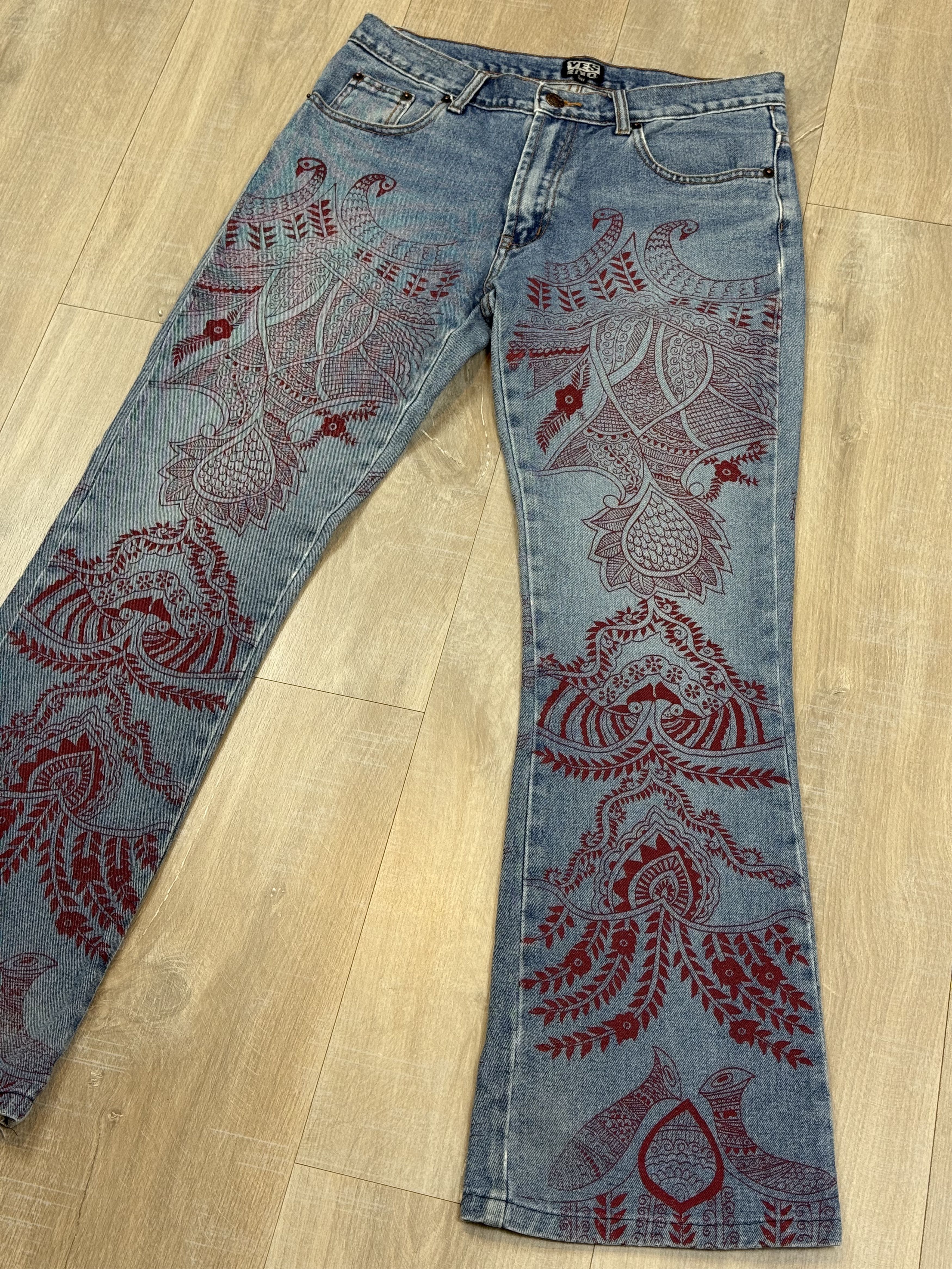 Vintage Yes Or No Extreme Fit Denim Red Henna Print All Round Size 32" / US 10 / IT 46 - 3 Thumbnail