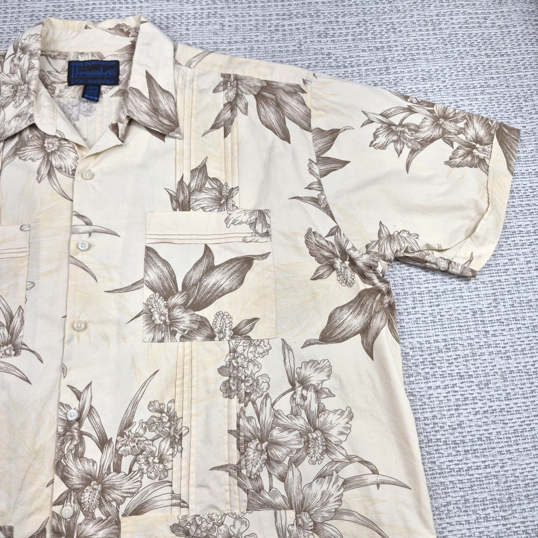 ALOHAS VINTAGE HawaiiBera Button Up Shirt Mens 2XL Beige Hawaiian Aloha Floral Cotton Size US XXL / EU 58 / 5 - 2 Thumbnail