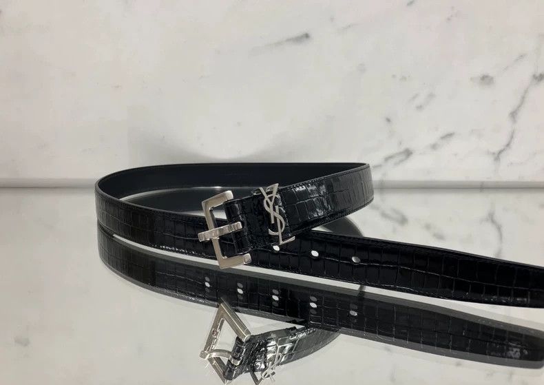 Saint Laurent Paris Saint laurent paris Black silver logo embossed leather belt Size ONE SIZE - 1 Thumbnail