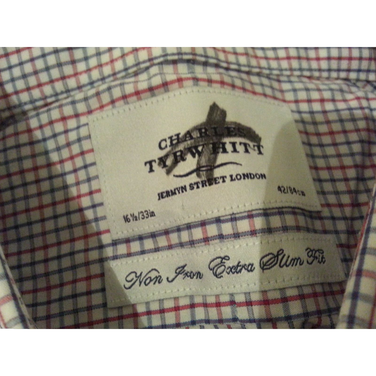 Charles Tyrwhitt VINTAGE Charles Tyrwhitt Dress Shirt 16.5 33 White Navy Red Blue Cotton Mens Shirts Size 46R - 4 Thumbnail