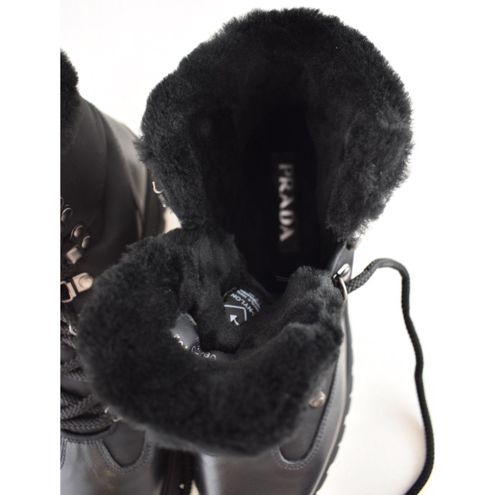 Prada Prada Brixxen 38 Black Shearling Leather Nylon Lug Sole Size US 10.5 / IT 40.5 - 11 Thumbnail