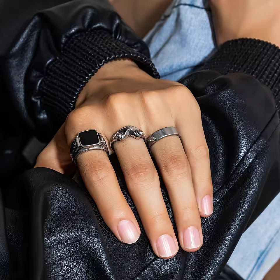 Jewelry 3pcs/set Square Oil Drip Ring Sets Size ONE SIZE - 3 Thumbnail