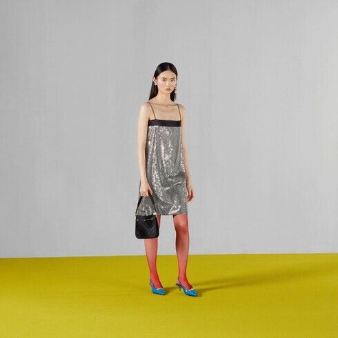 Gucci o1s1wg111025 Silk Mini Dress With Mirrors Appliqu in Silver Size XS / US 0-2 / IT 36-38 - 5 Thumbnail