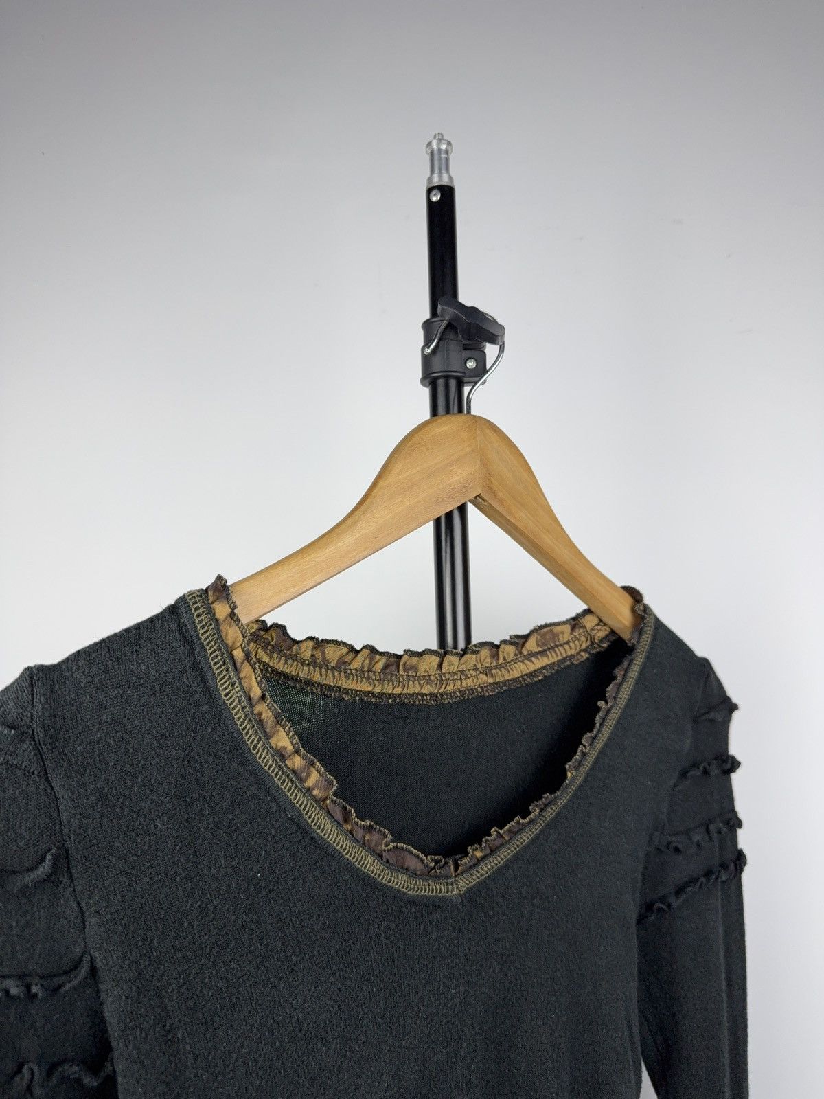 Japanese Brand Vintage Gothic Ruffle Trim Black Sheer Long Sleeve Top Size S / US 4 / IT 40 - 3 Thumbnail