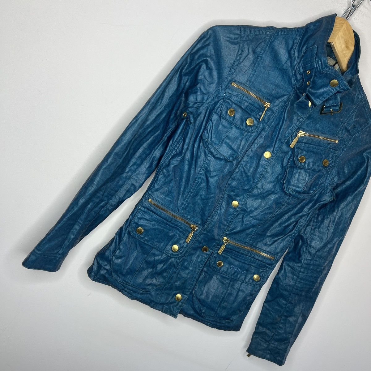 Barbour × Japanese Brand Vintage Waxed Barbour Linen Blue Jacket Coat Utility Size XS / US 0-2 / IT 36-38 - 2 Thumbnail